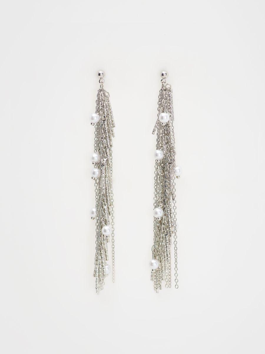 Silver Detailed Earrings, Silver, large image number 1