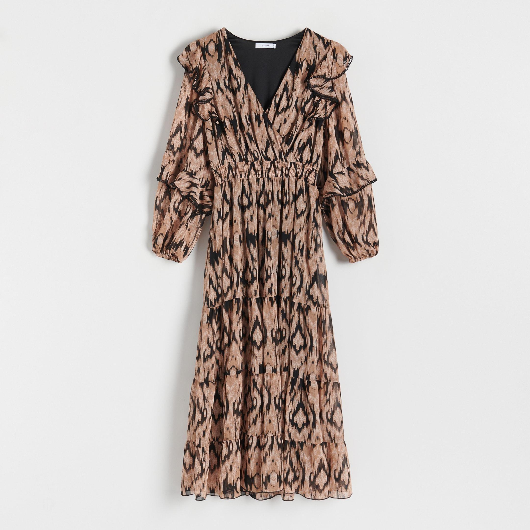 Khaki Maxi Dress With Frills, , large image number 0