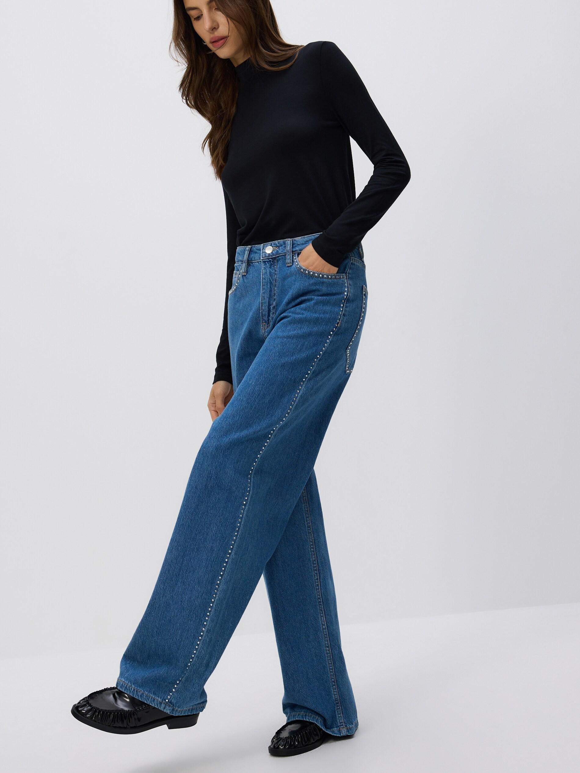 Blue Jeans Wide-Leg Jeans With Applique, Blue, large image number 1