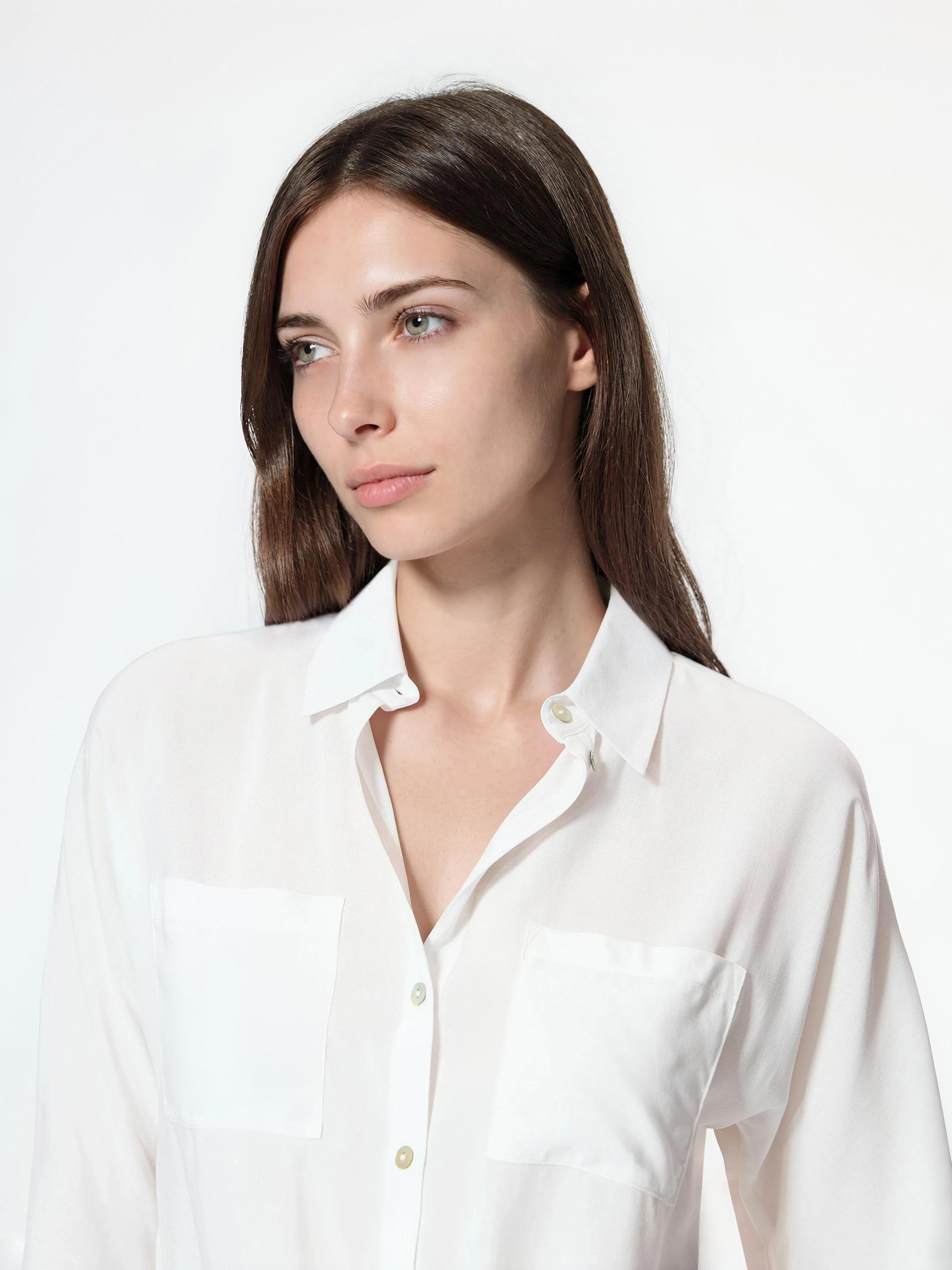 White Viscose Rich Shirt With Tie Detail, White, large image number 1