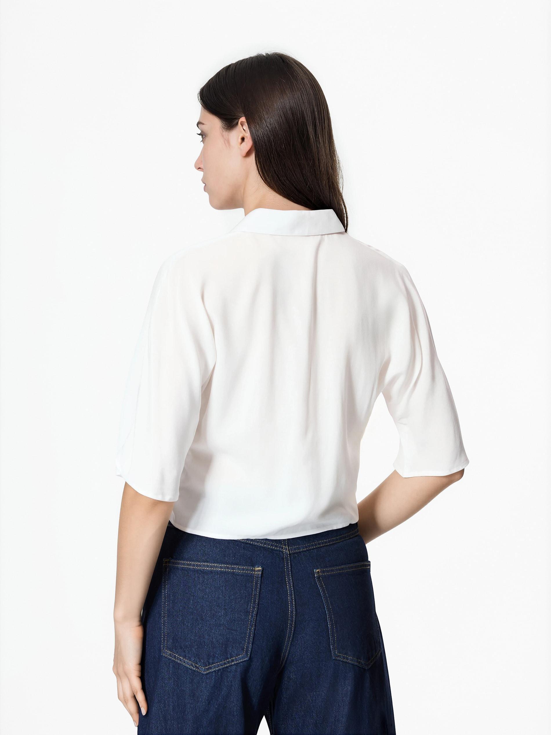 White Viscose Rich Shirt With Tie Detail, White, large image number 2