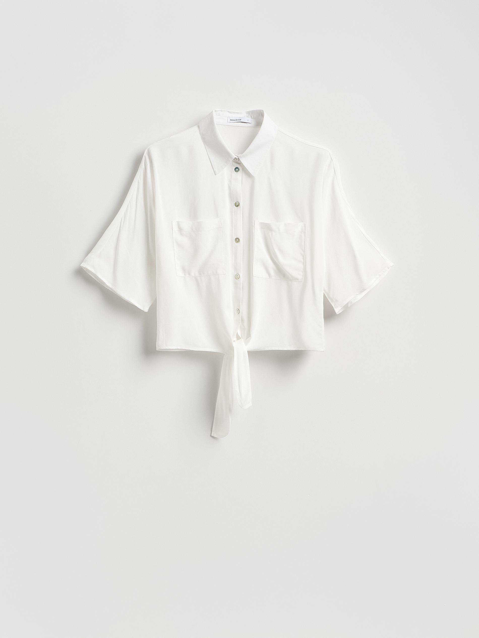 White Viscose Rich Shirt With Tie Detail, White, large image number 3