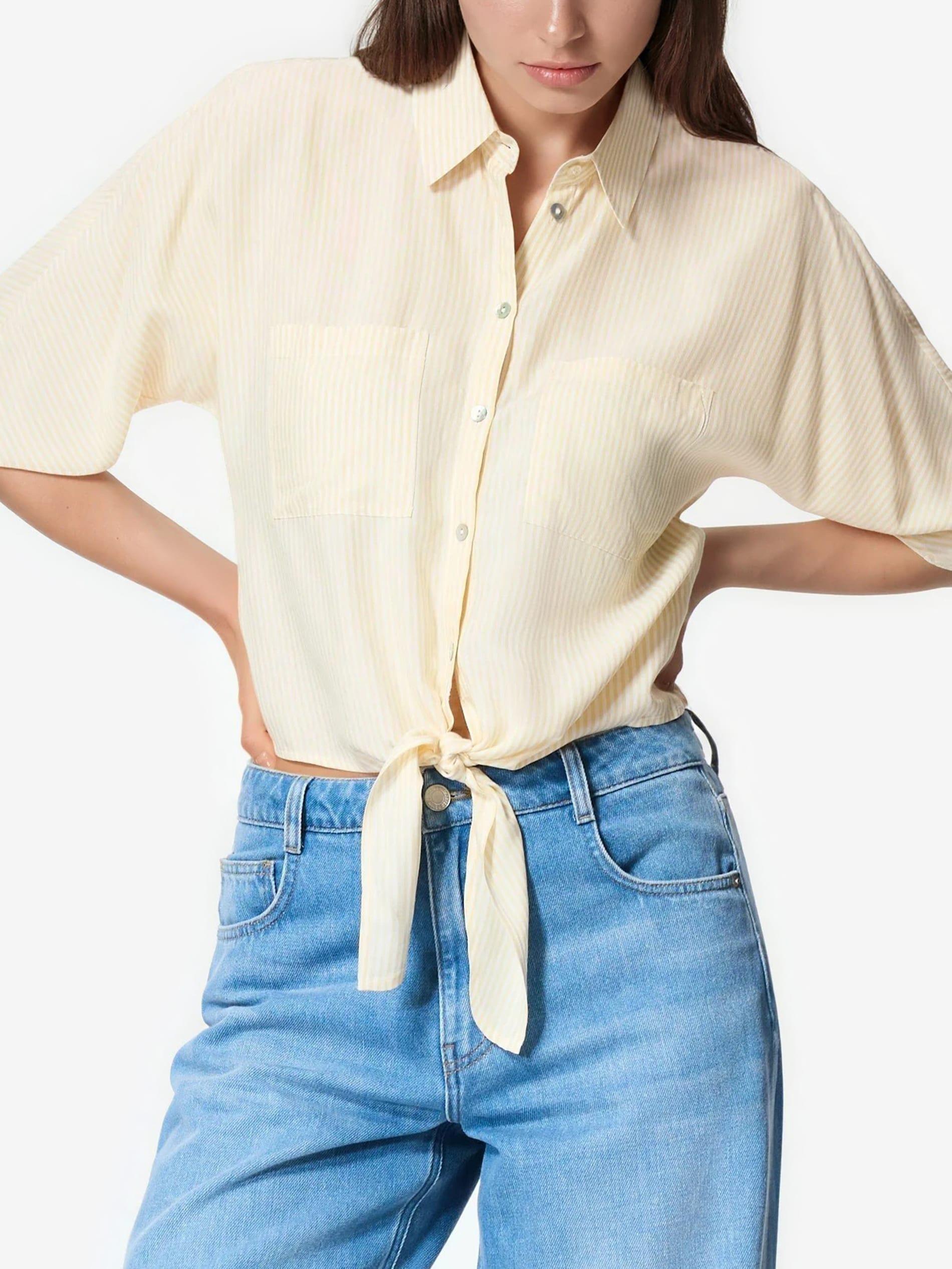 Yellow Viscose Rich Shirt With Tie Detail, Yellow, large image number 0