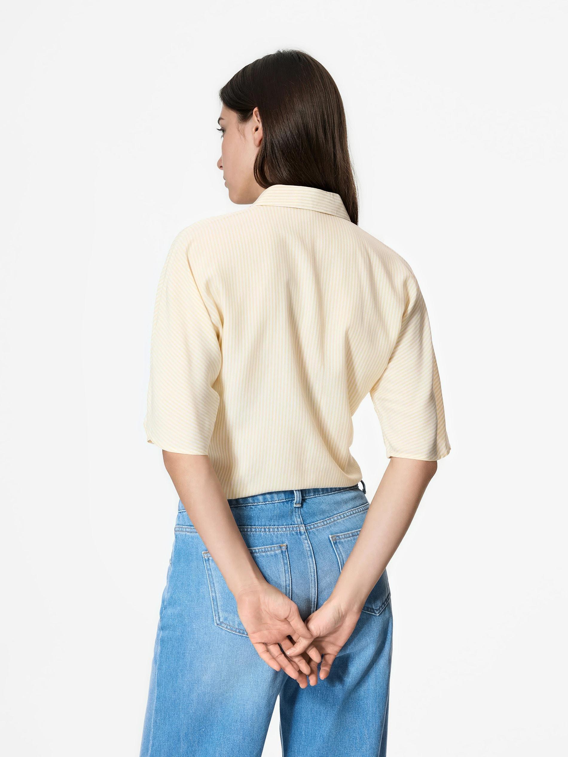 Yellow Viscose Rich Shirt With Tie Detail, Yellow, large image number 2