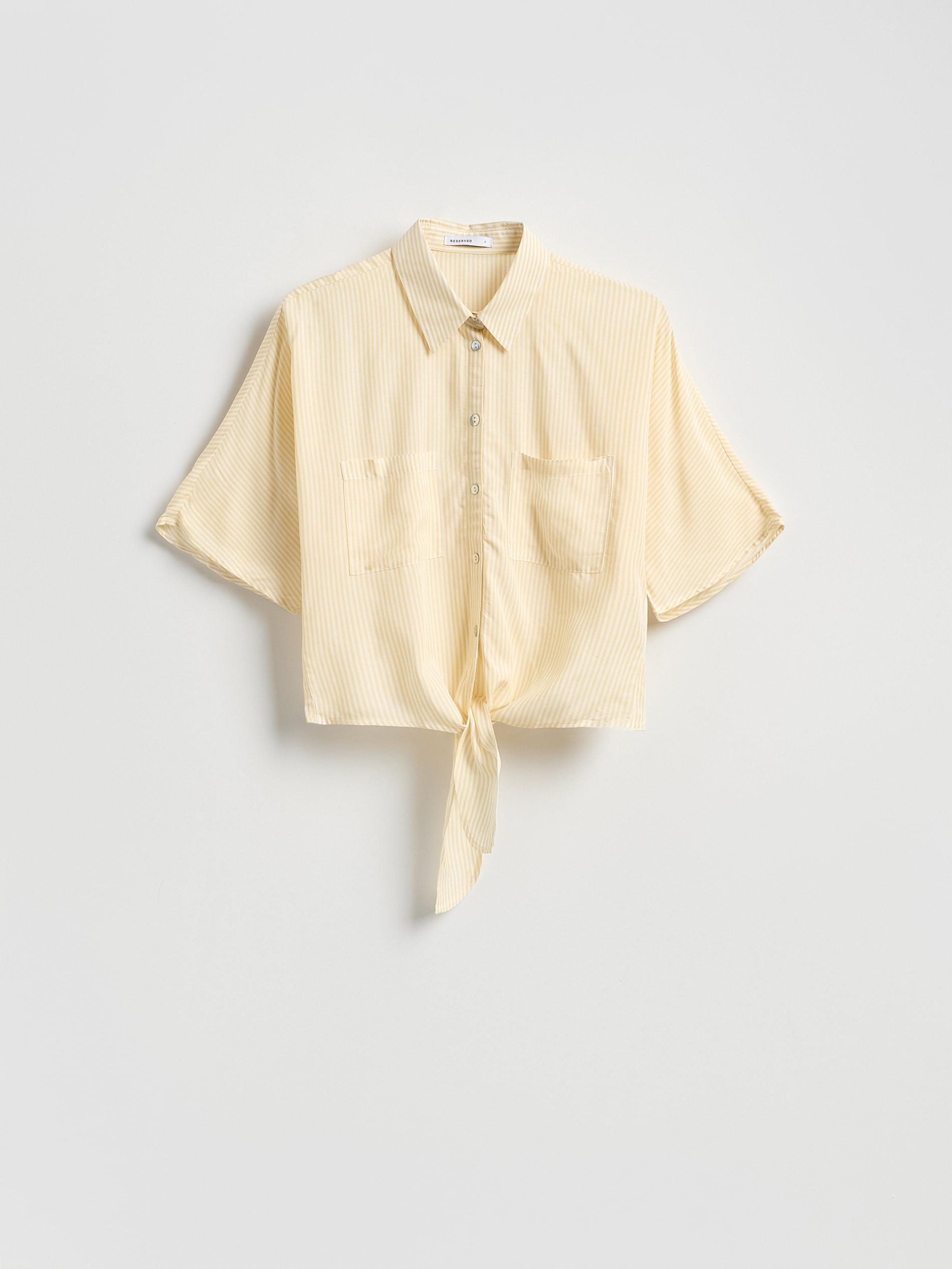 Yellow Viscose Rich Shirt With Tie Detail, Yellow, large image number 3