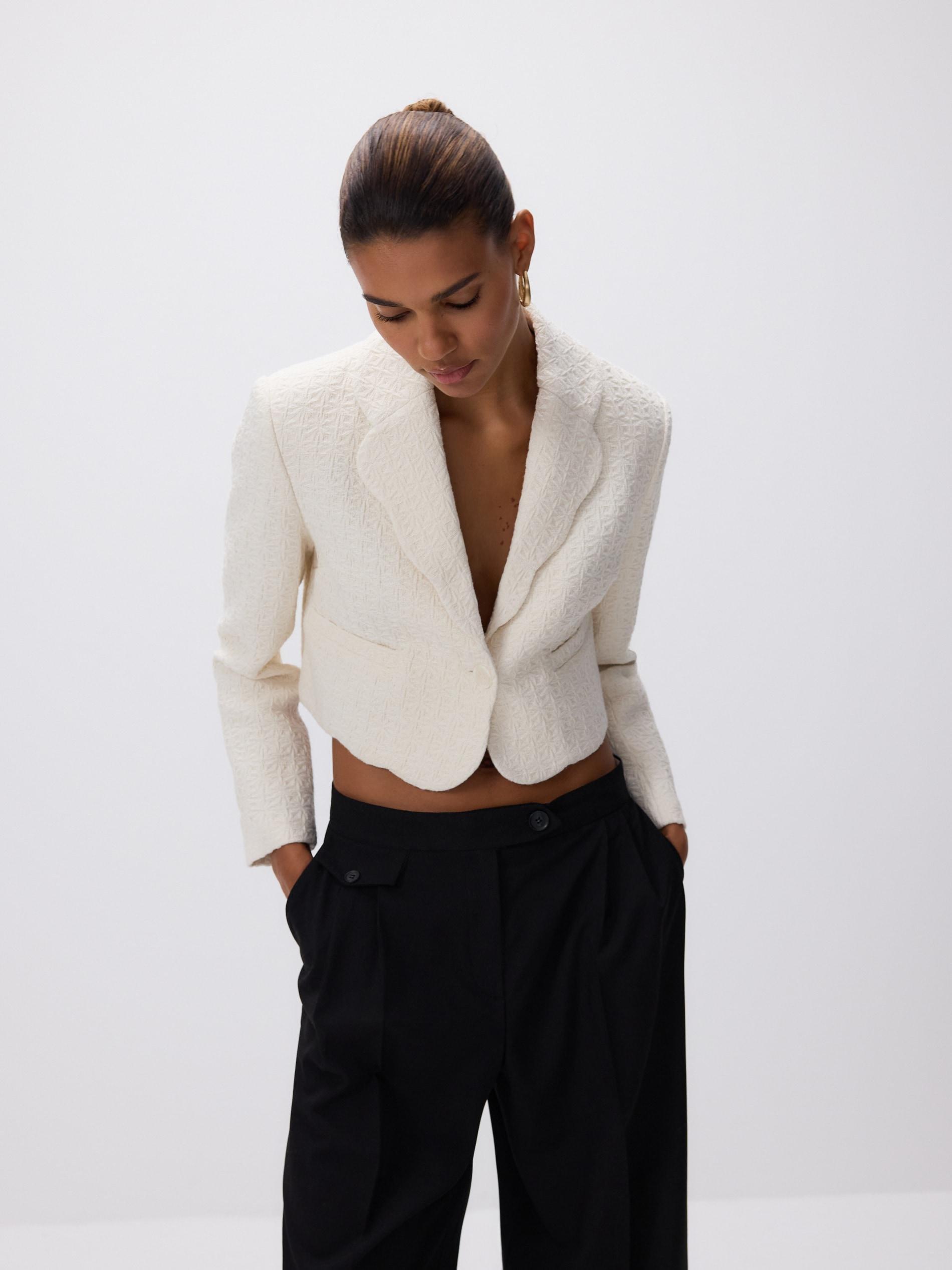 Cream Structural Fabric Blazer, Ivory, large image number 0