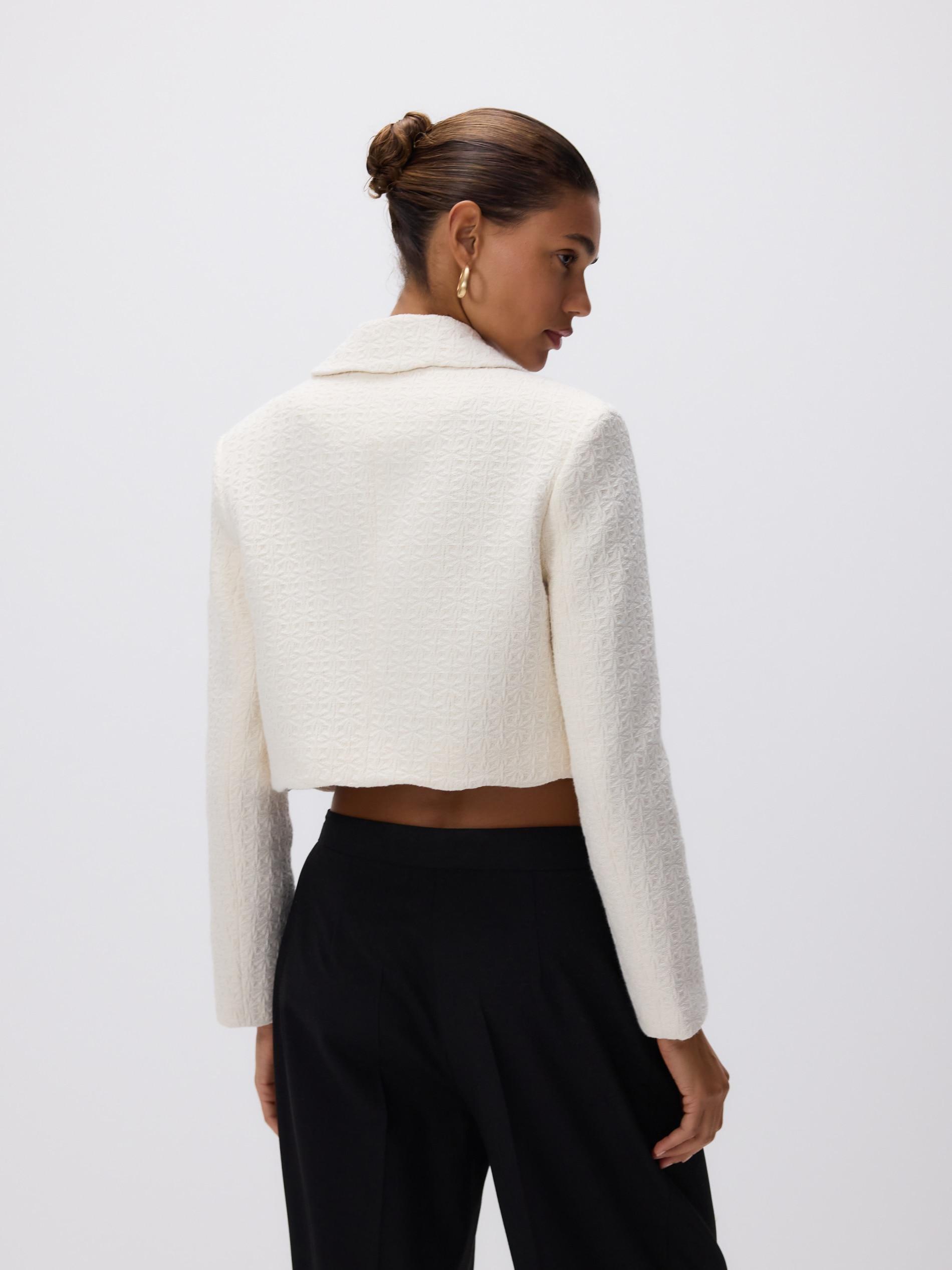 Cream Structural Fabric Blazer, Ivory, large image number 1