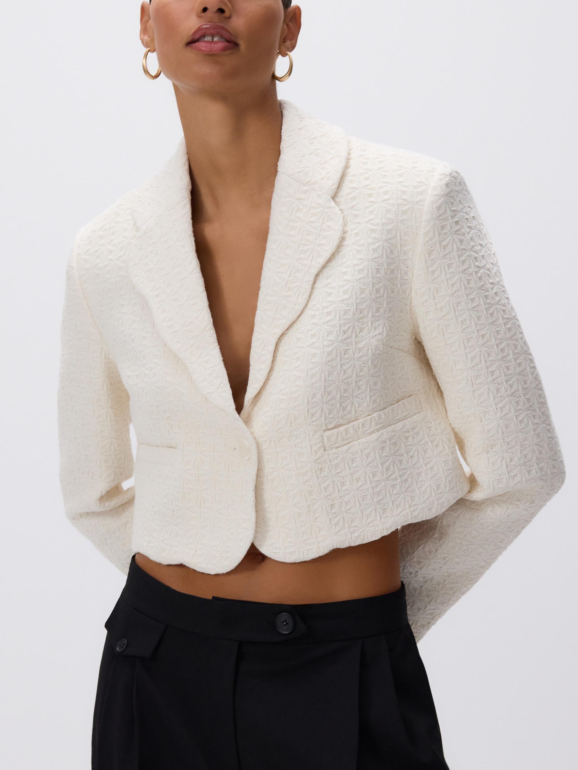 Cream Structural Fabric Blazer, Ivory, large image number 3