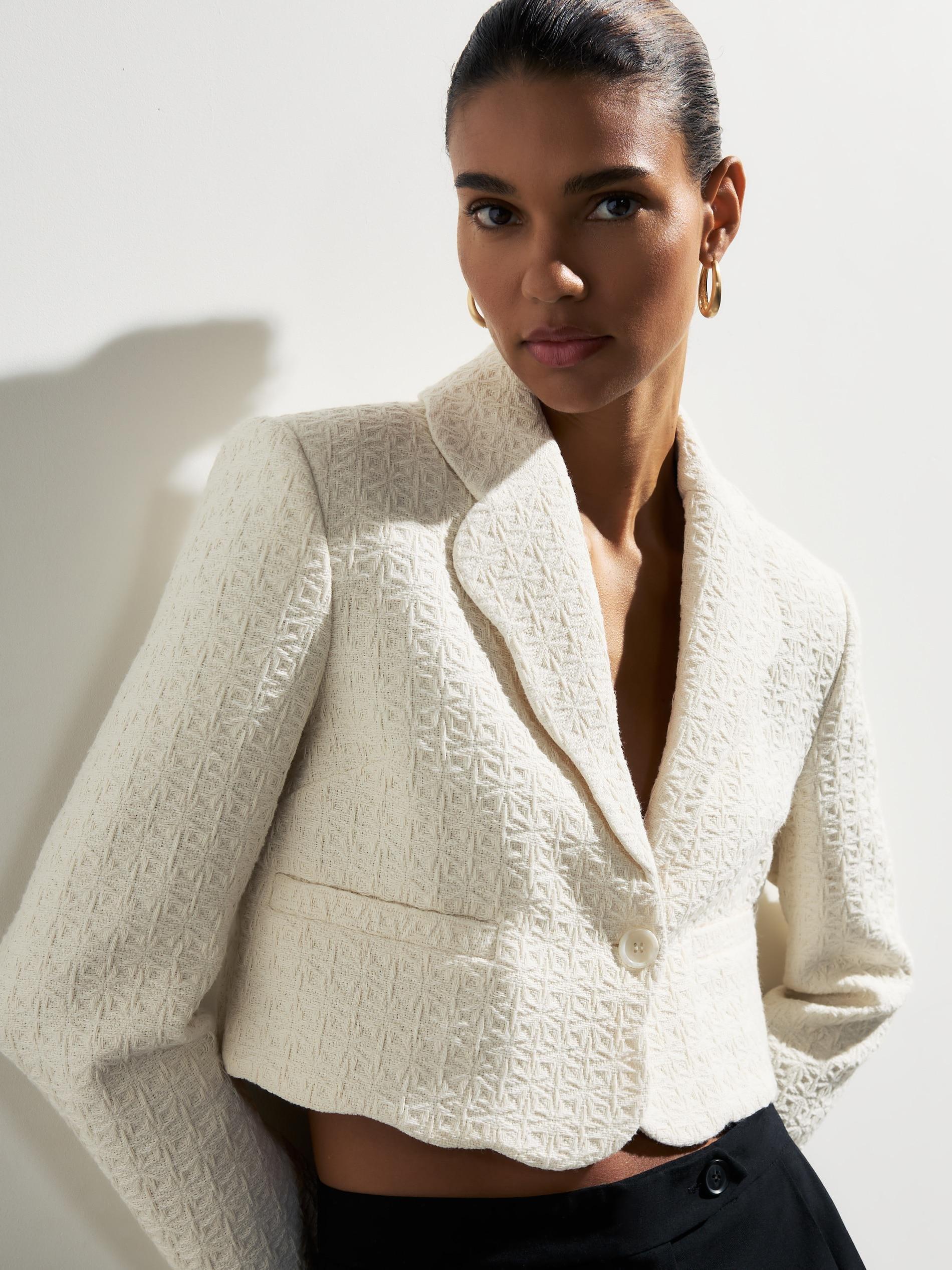 Cream Structural Fabric Blazer, Ivory, large image number 5
