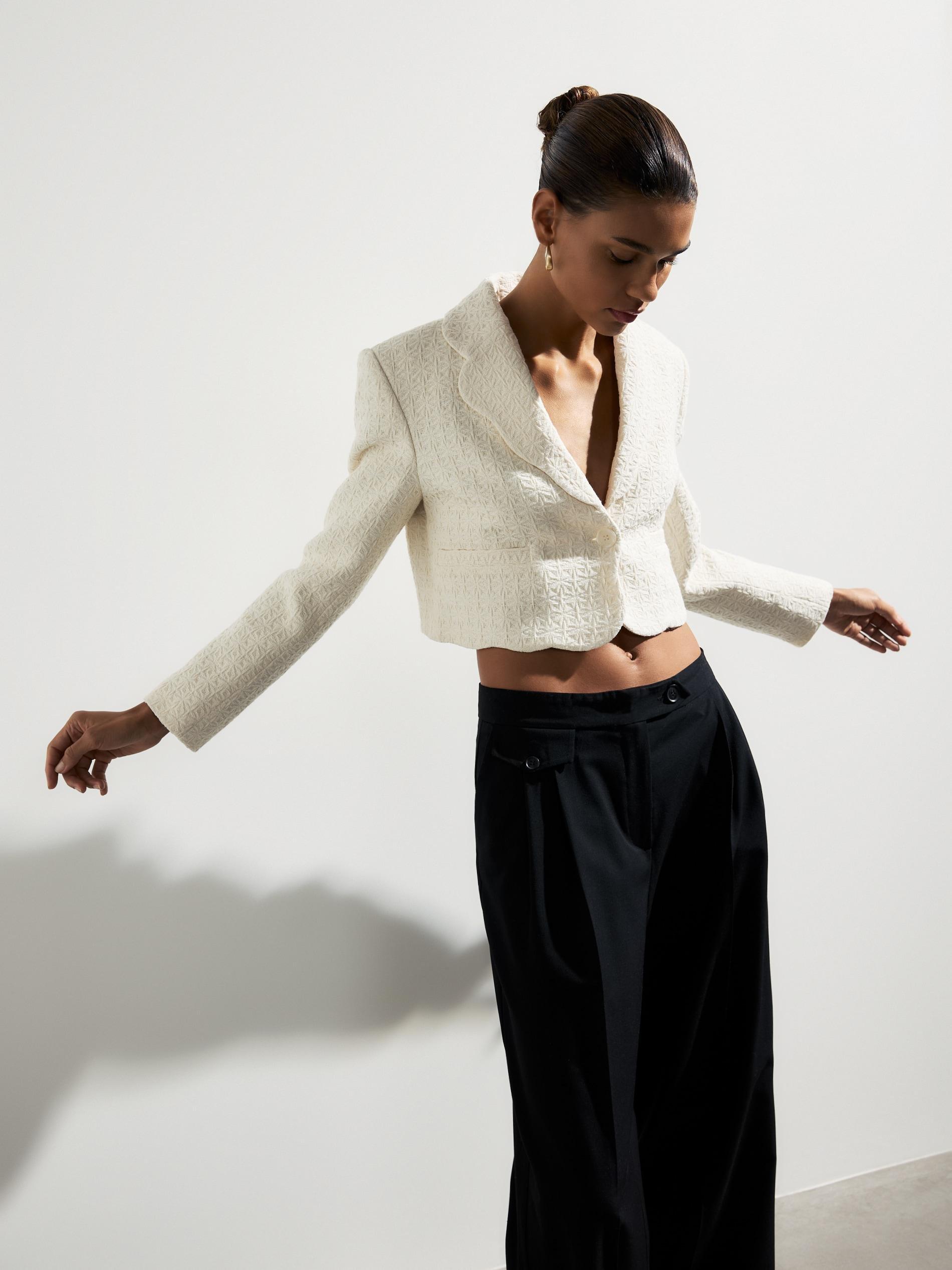 Cream Structural Fabric Blazer, Ivory, large image number 6