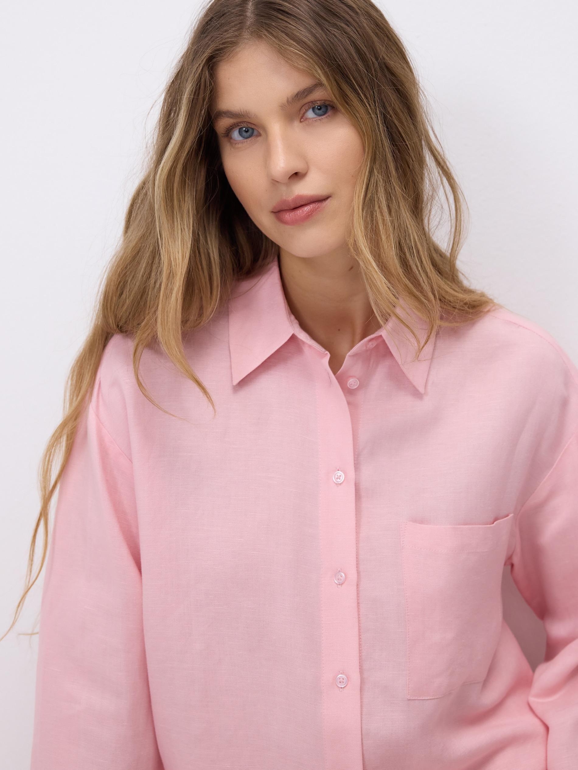 Pink Linen Rich Shirt, Pink, large image number 0