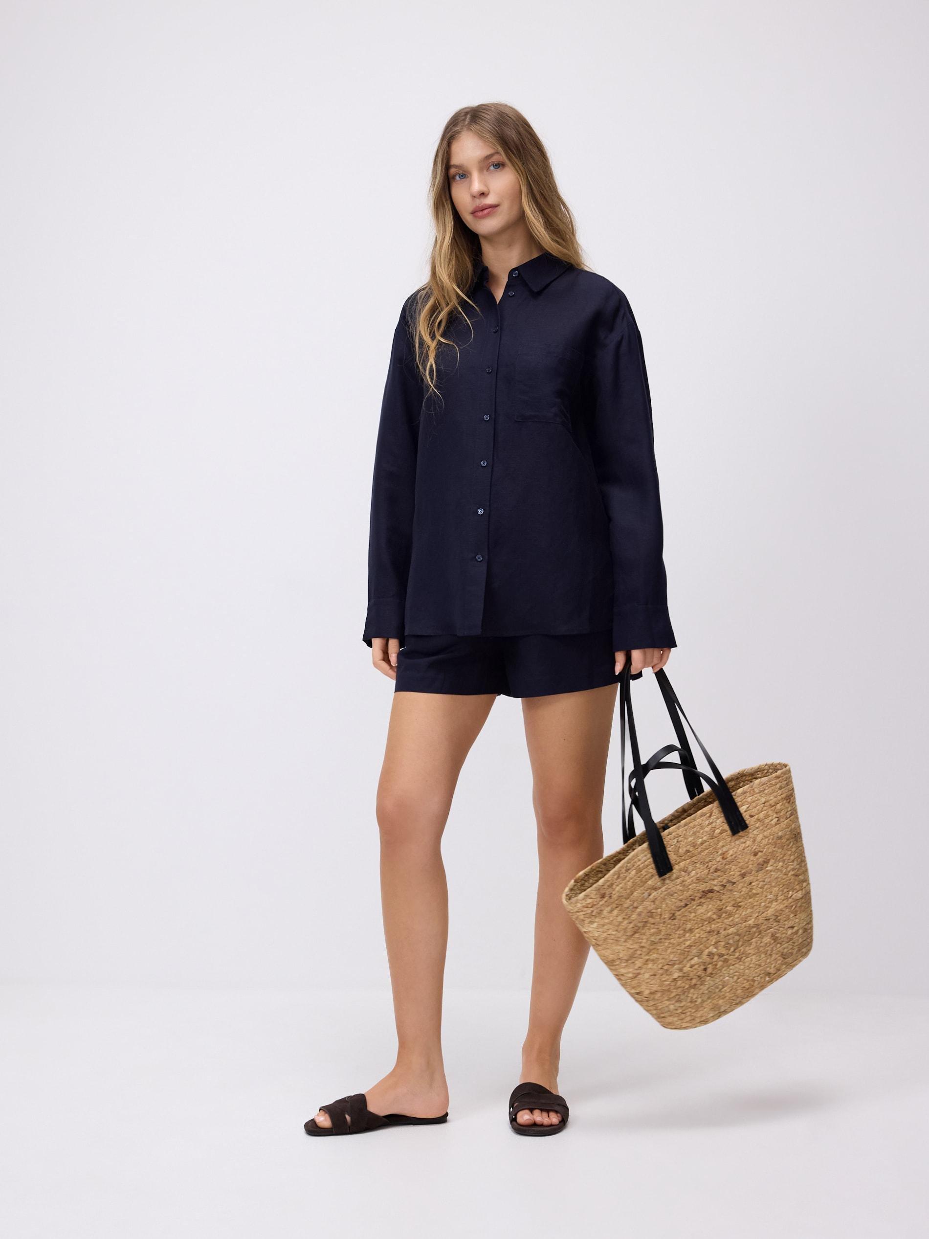 Navy Linen Rich Shirt, Navy, large image number 0