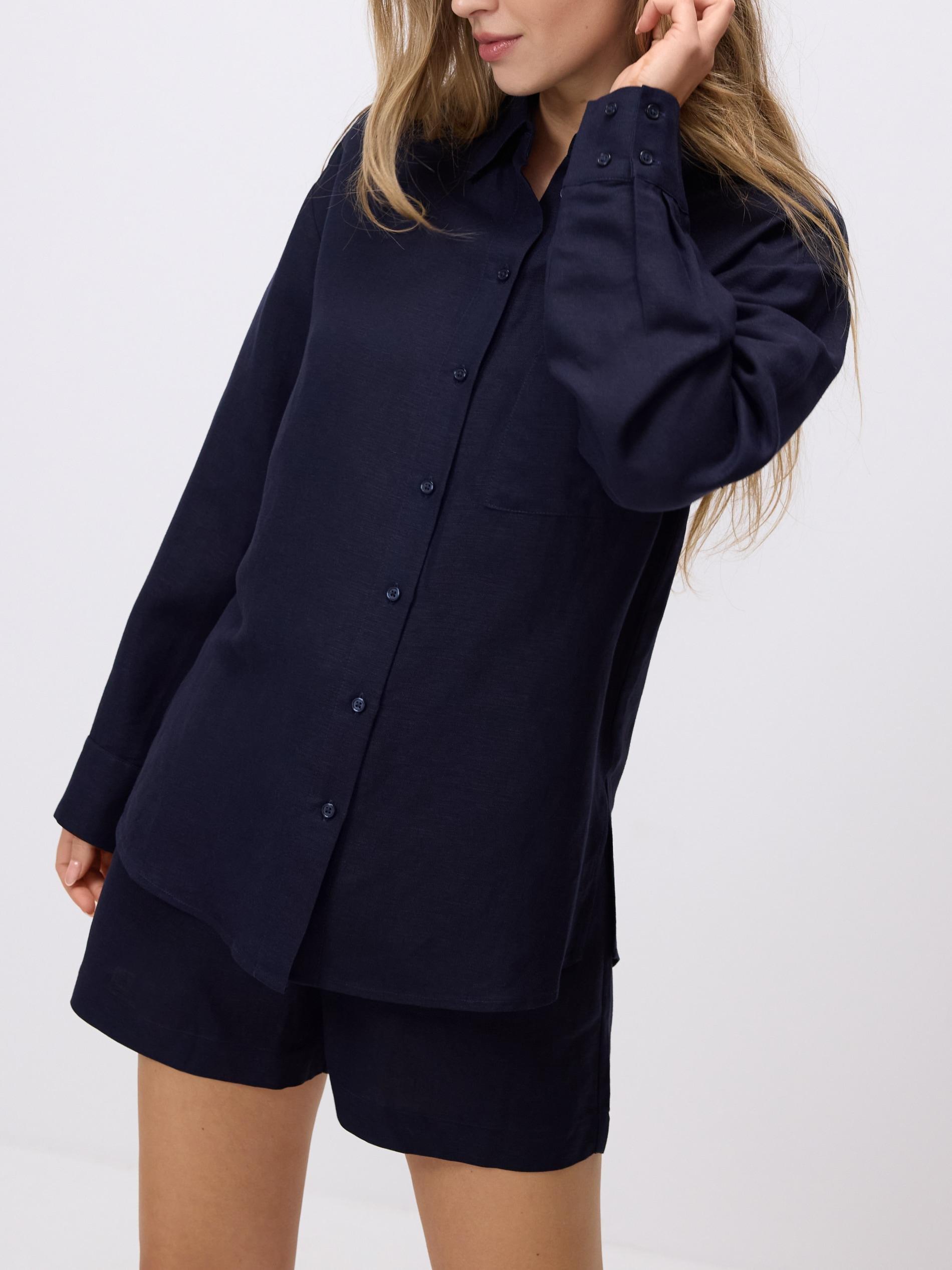 Navy Linen Rich Shirt, Navy, large image number 1