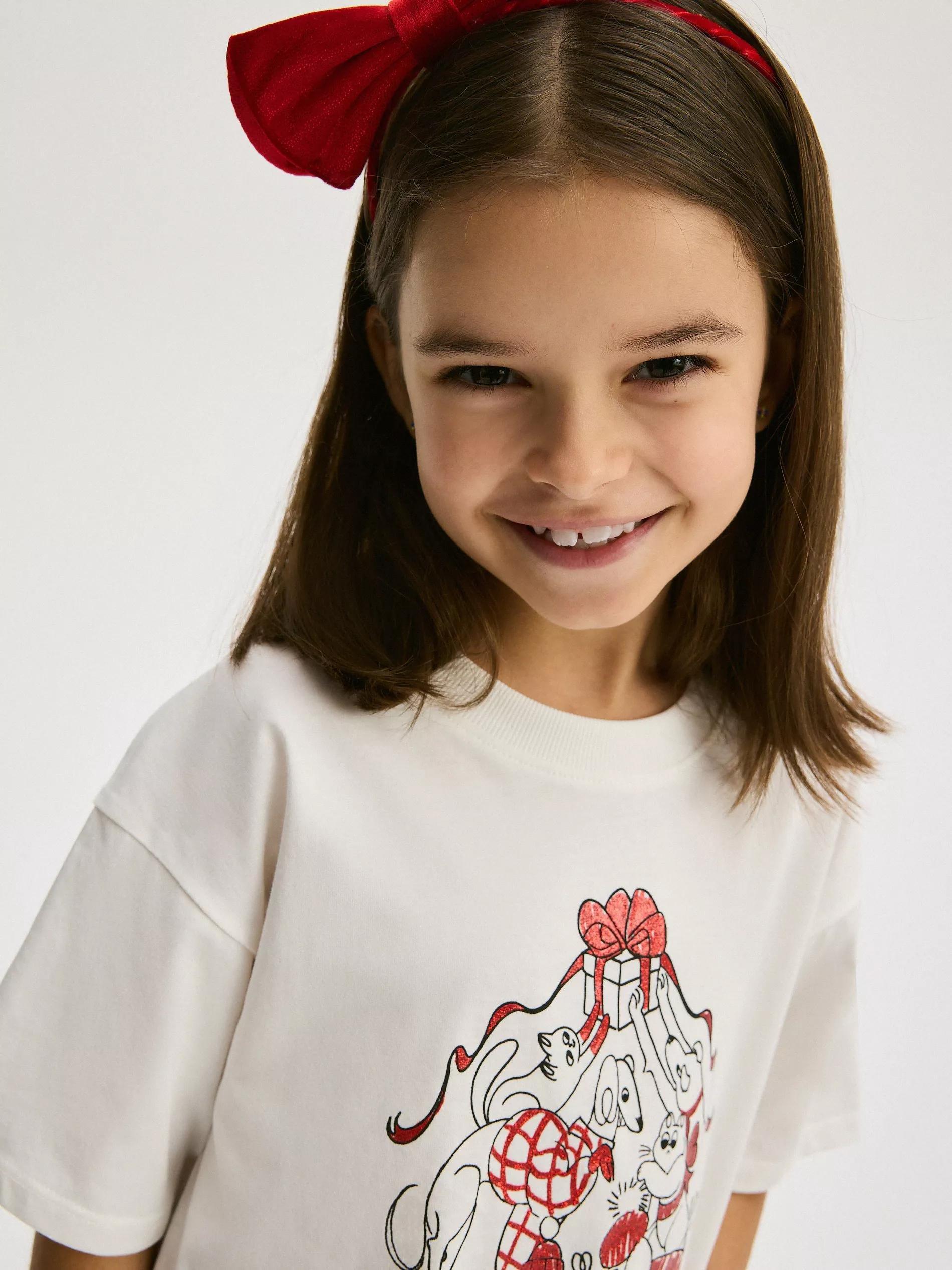 Cream T-Shirt With Print, Kids Girls, , large image number 2