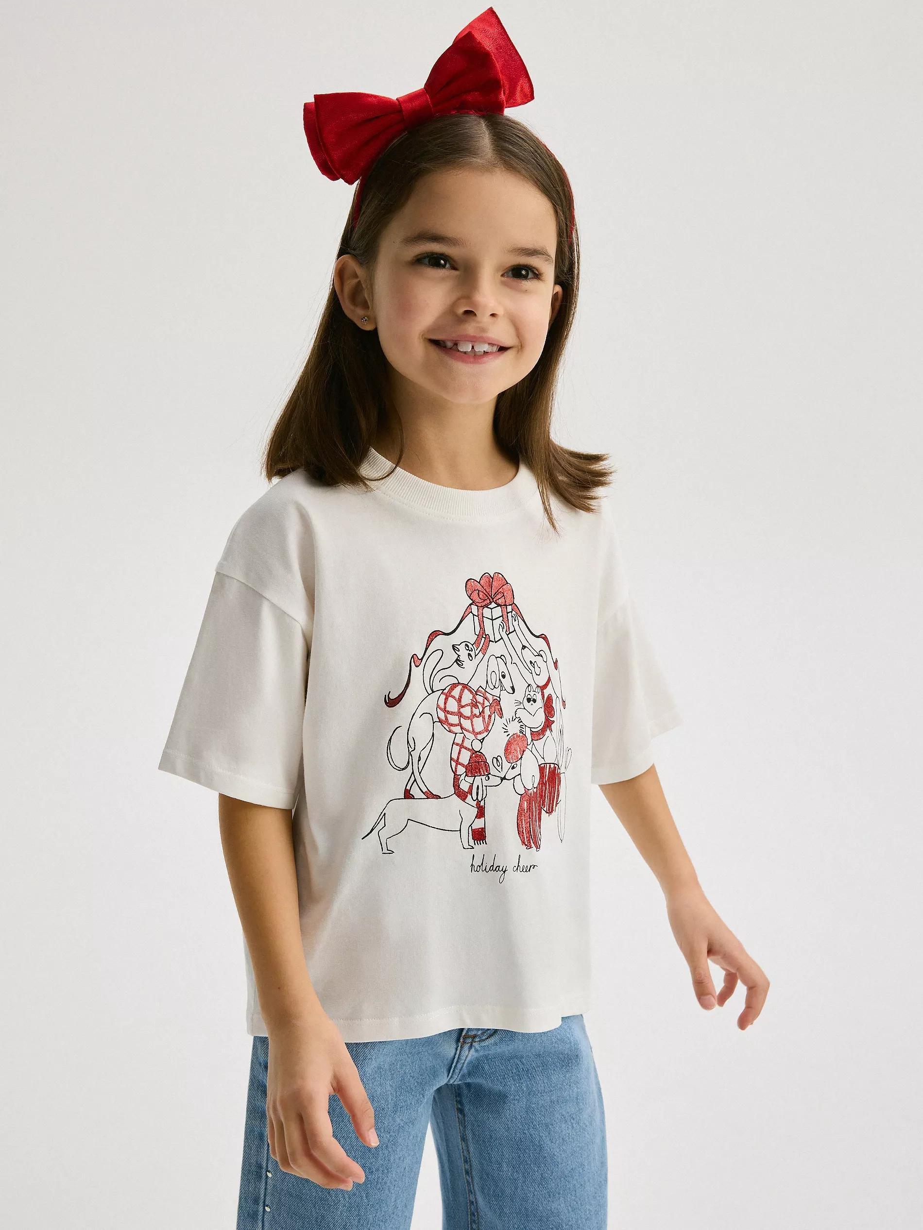 Cream T-Shirt With Print, Kids Girls, , large image number 3