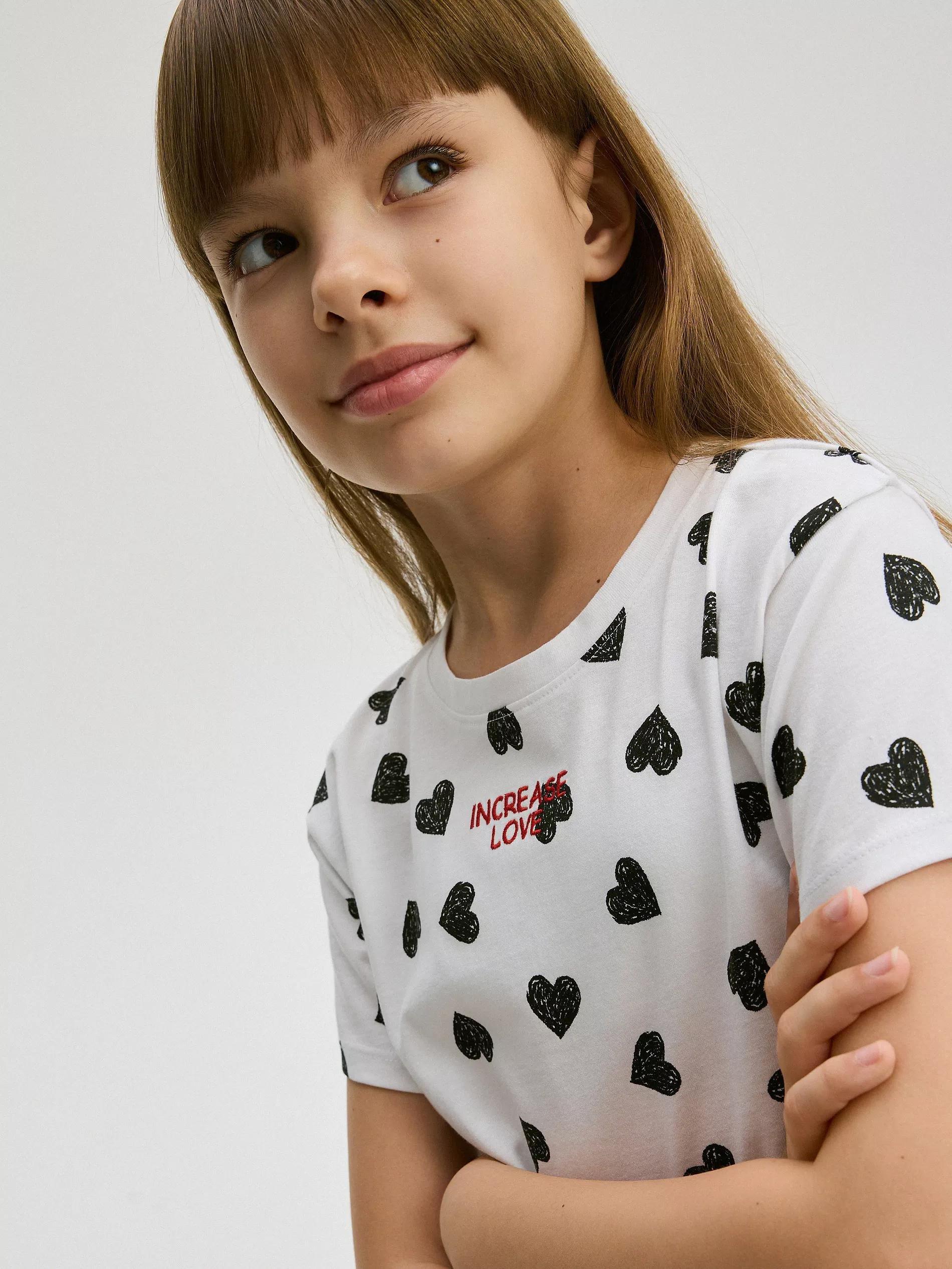White Printed Cotton T-Shirt, Kids Girls, , large image number 1