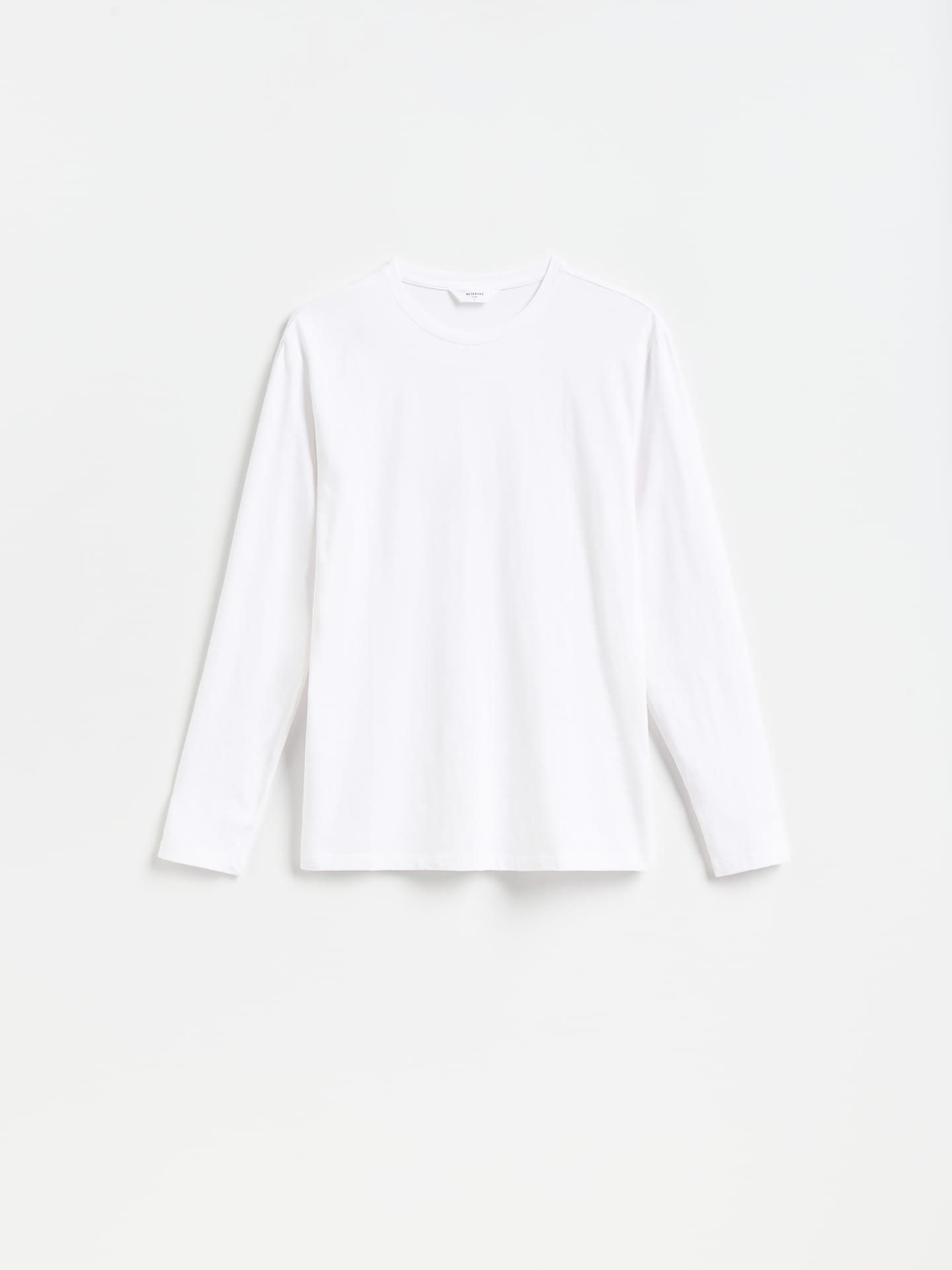 White Cotton Long Sleeve T-Shirt, White, medium