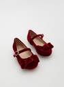 Reserved - Red Velour Ballerinas With Bow Detail, Kids Girl