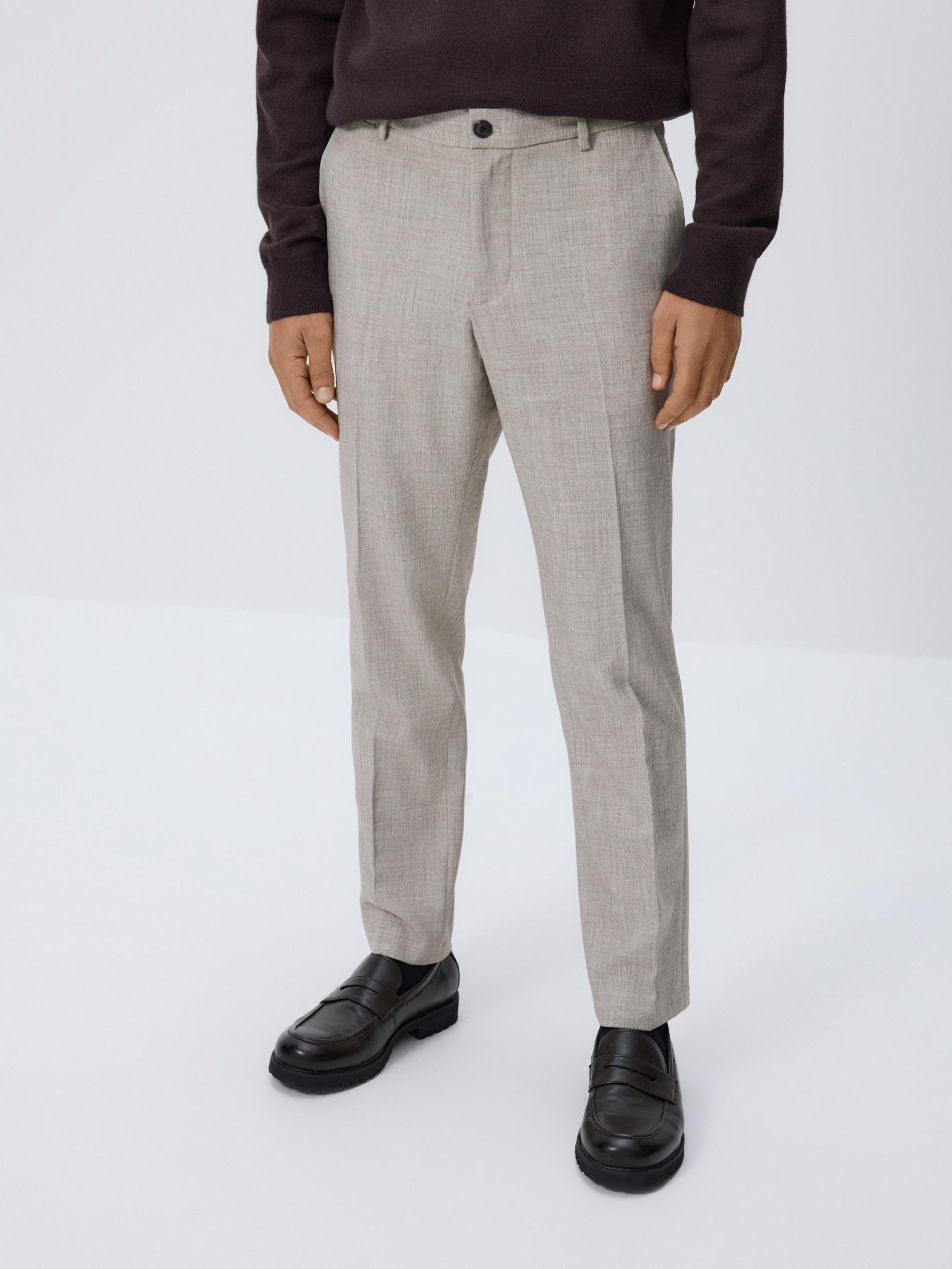 Grey Viscose Blend Chino Slim Trousers, Grey, medium