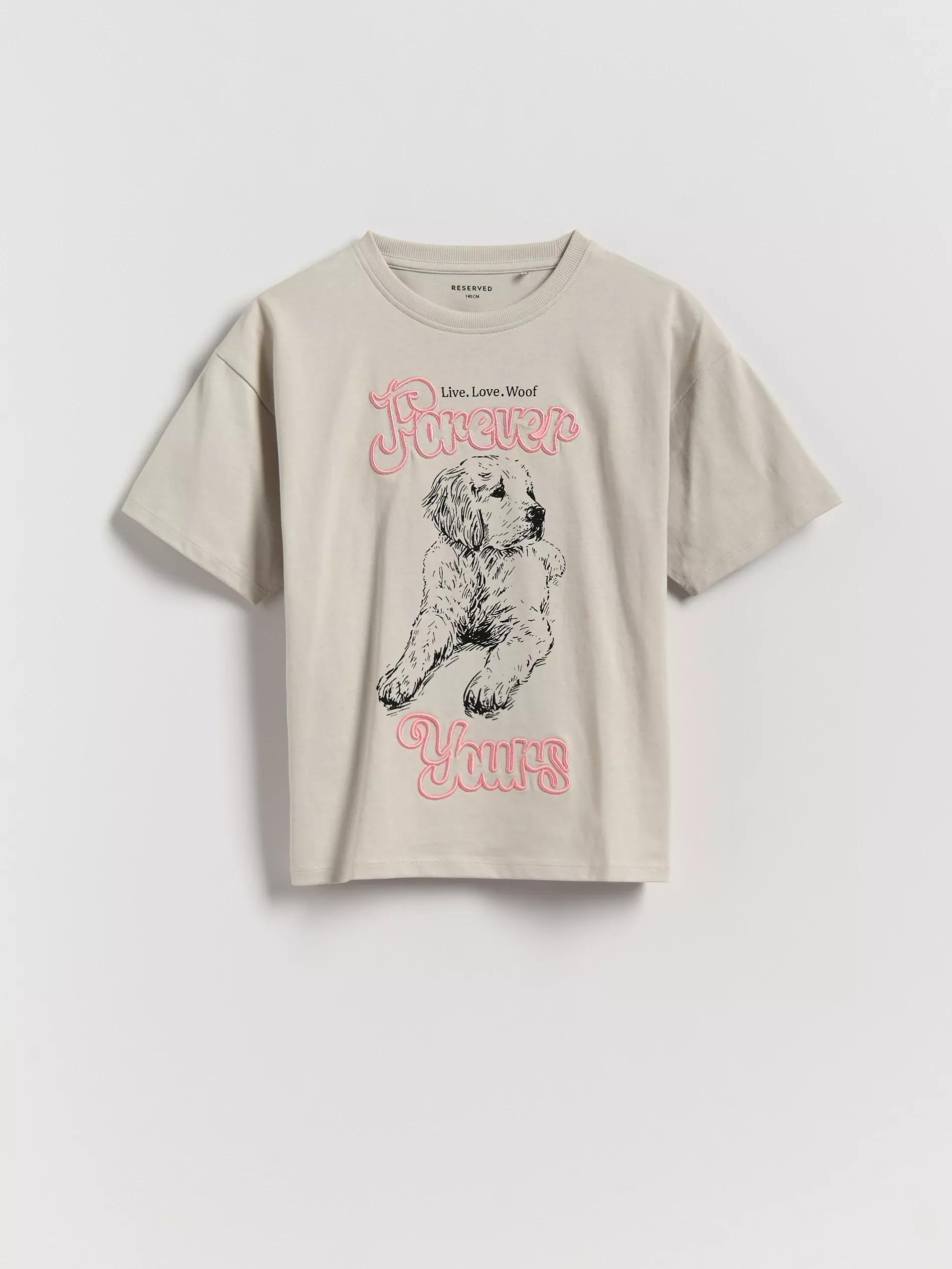 LIGHT GREY T-shirt with embroidered slogan, Light grey, medium