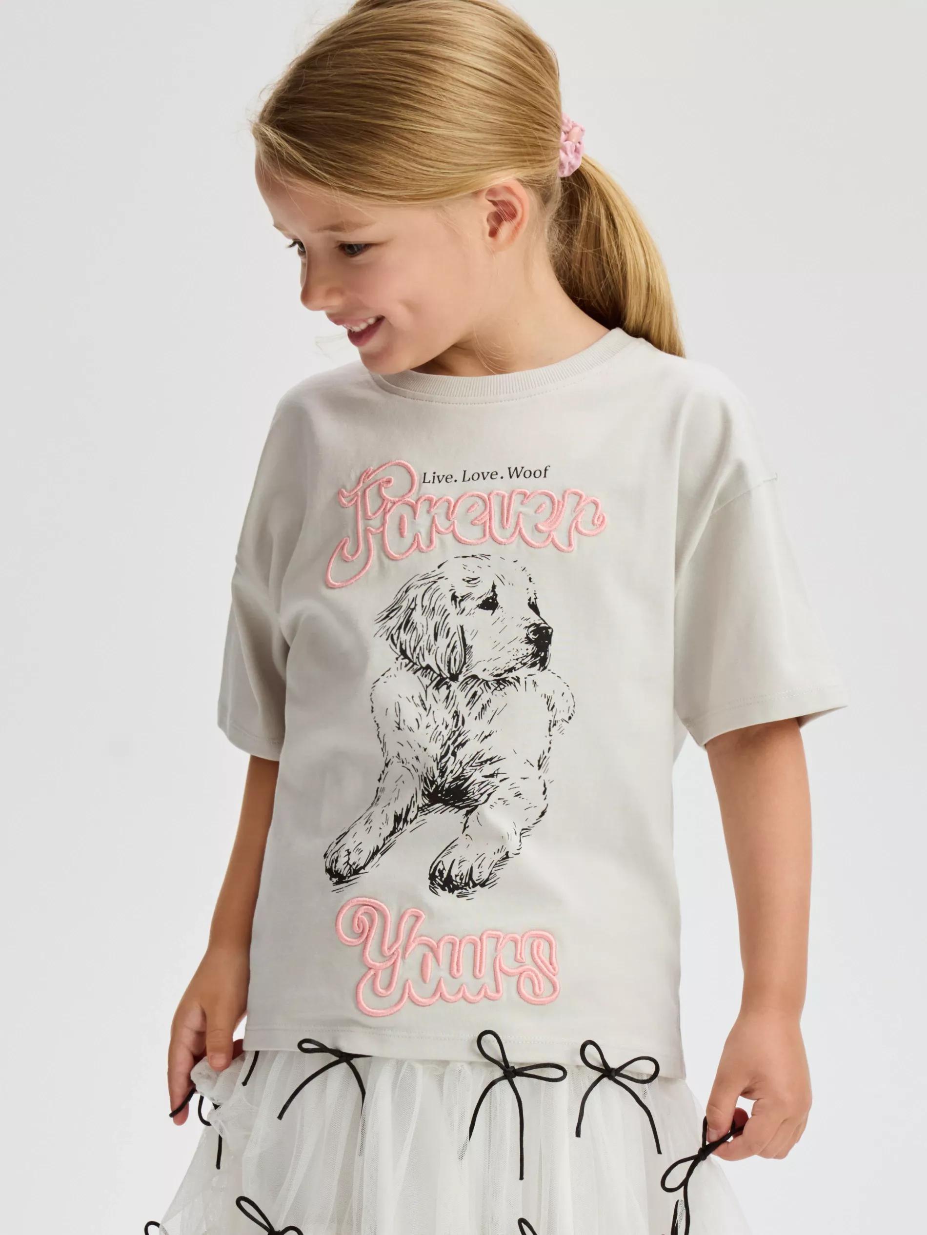 LIGHT GREY T-shirt with embroidered slogan, Light grey, medium