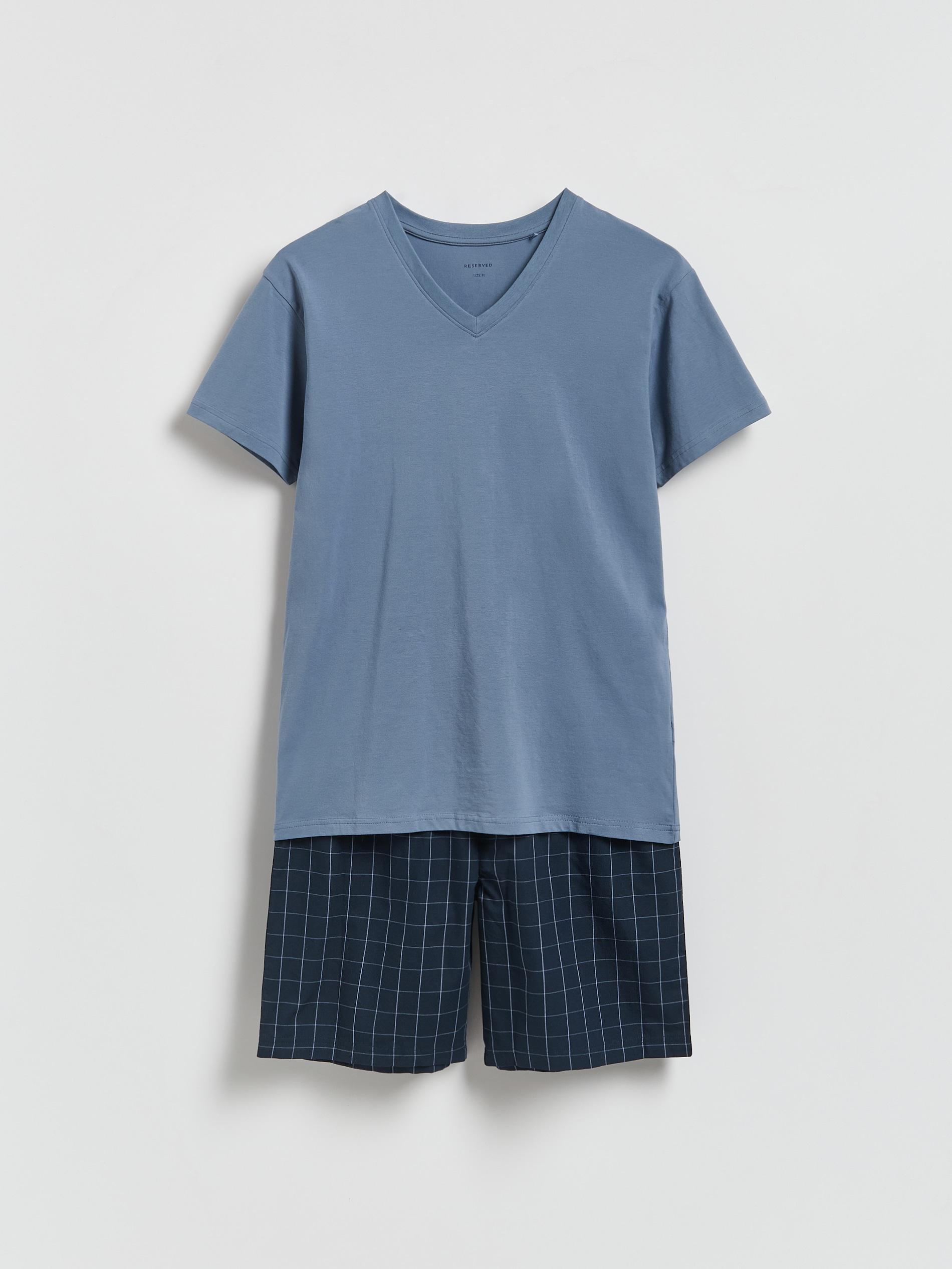 Navy Two Piece Cotton Pyjama Set, Blue, medium