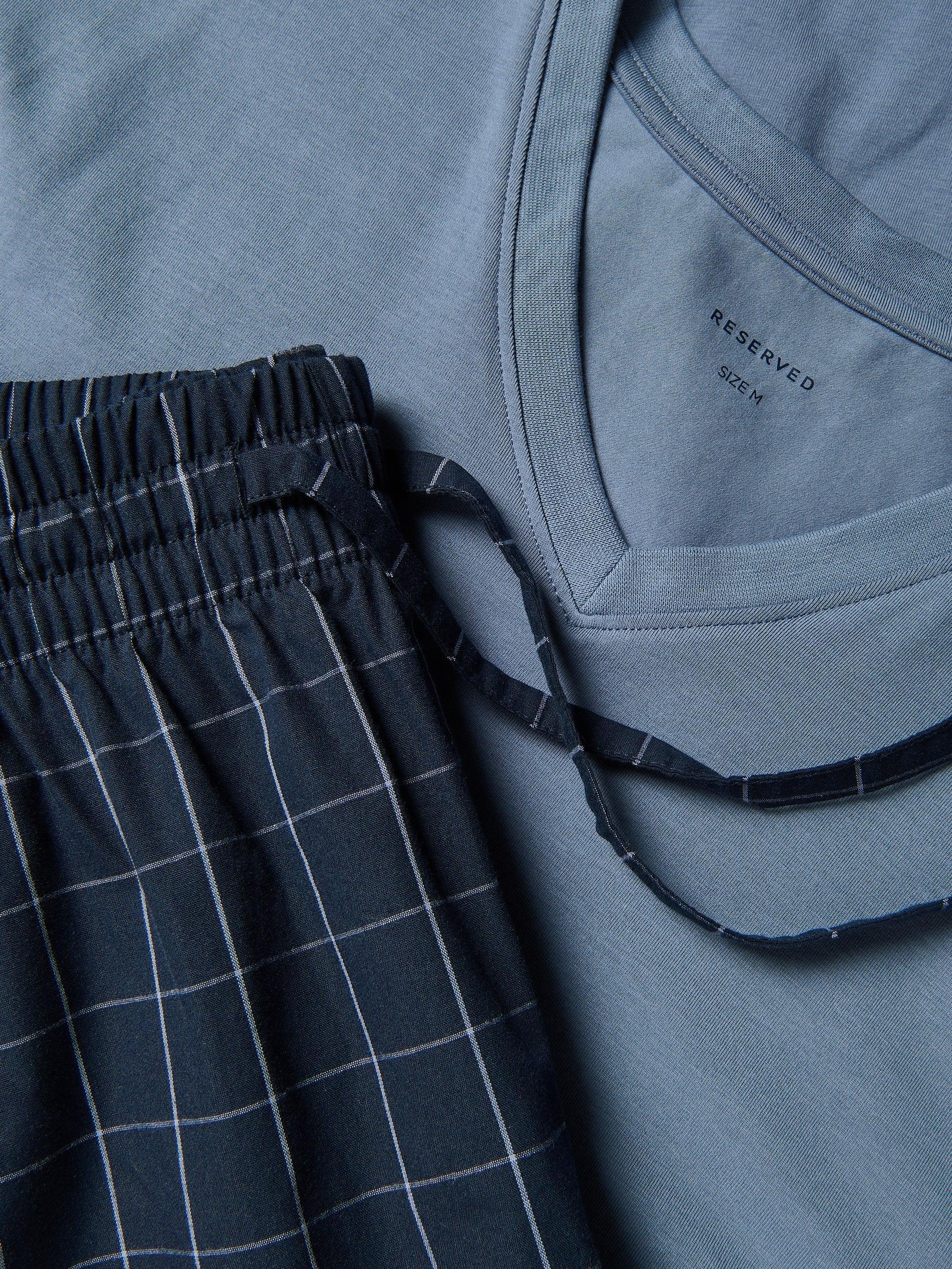 Navy Two Piece Cotton Pyjama Set, Blue, medium