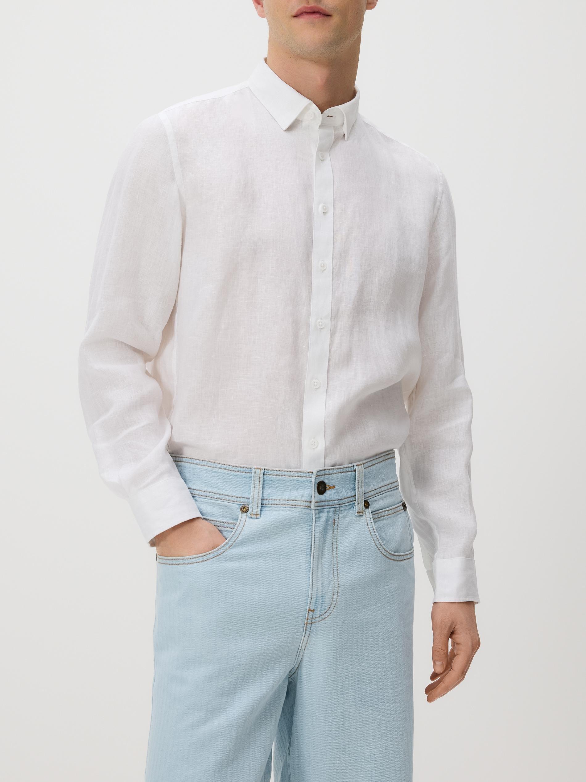 White Regular Fit Linen Shirt, White, medium