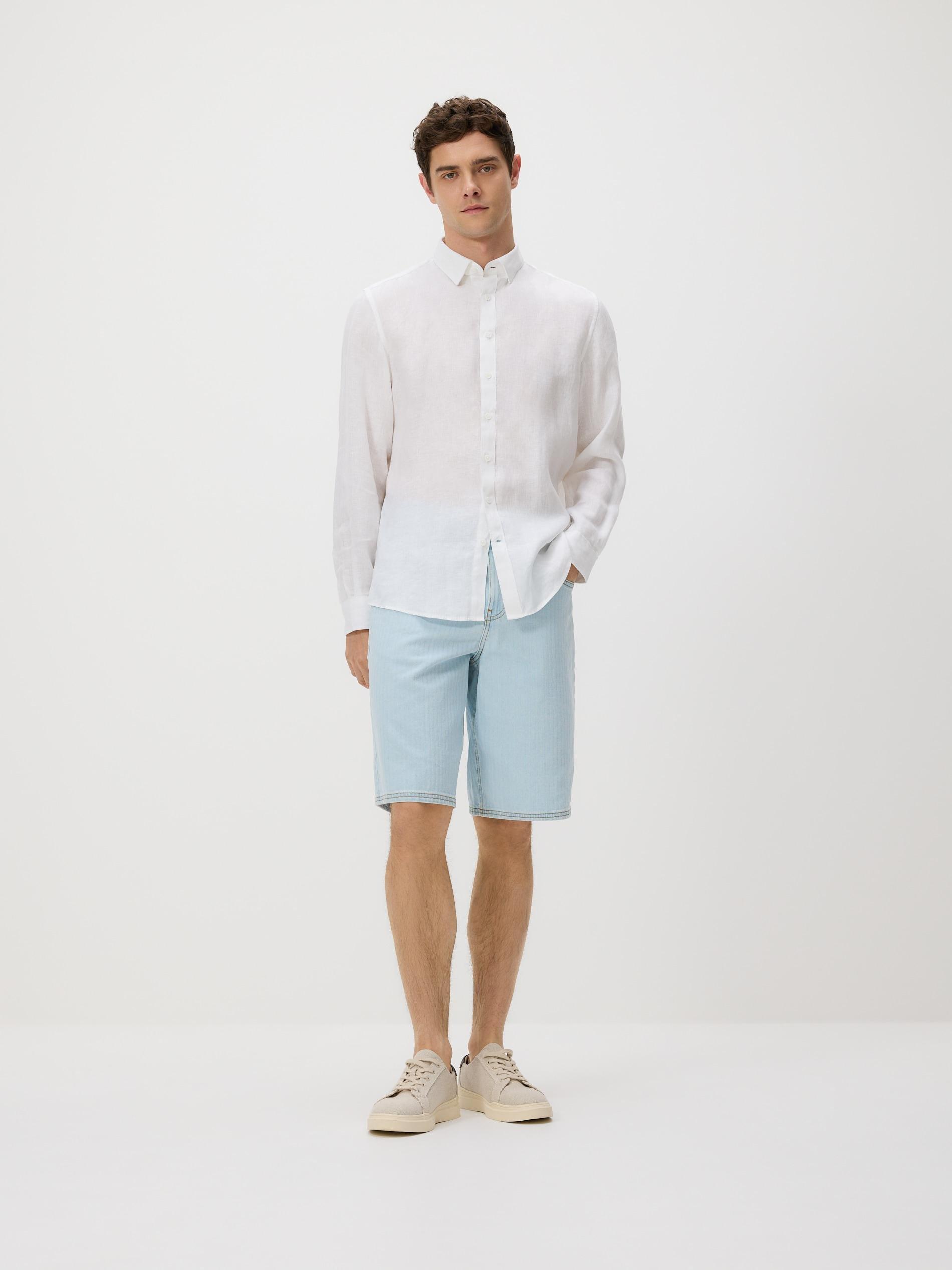 White Regular Fit Linen Shirt, White, medium