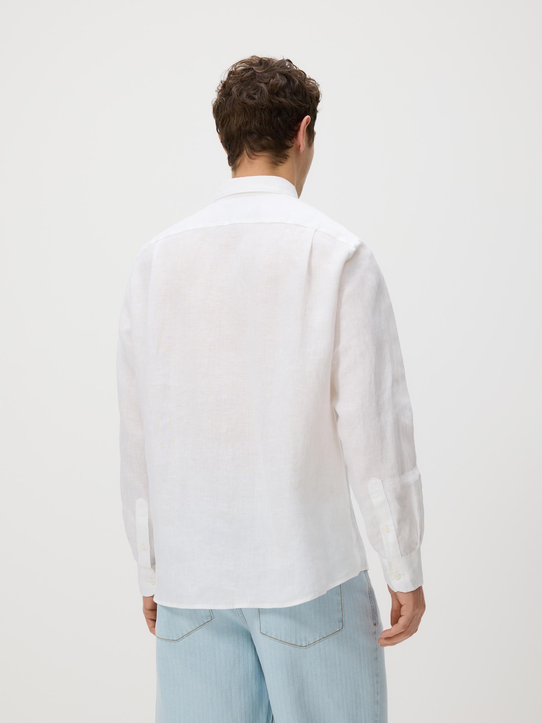 White Regular Fit Linen Shirt, White, large image number 3