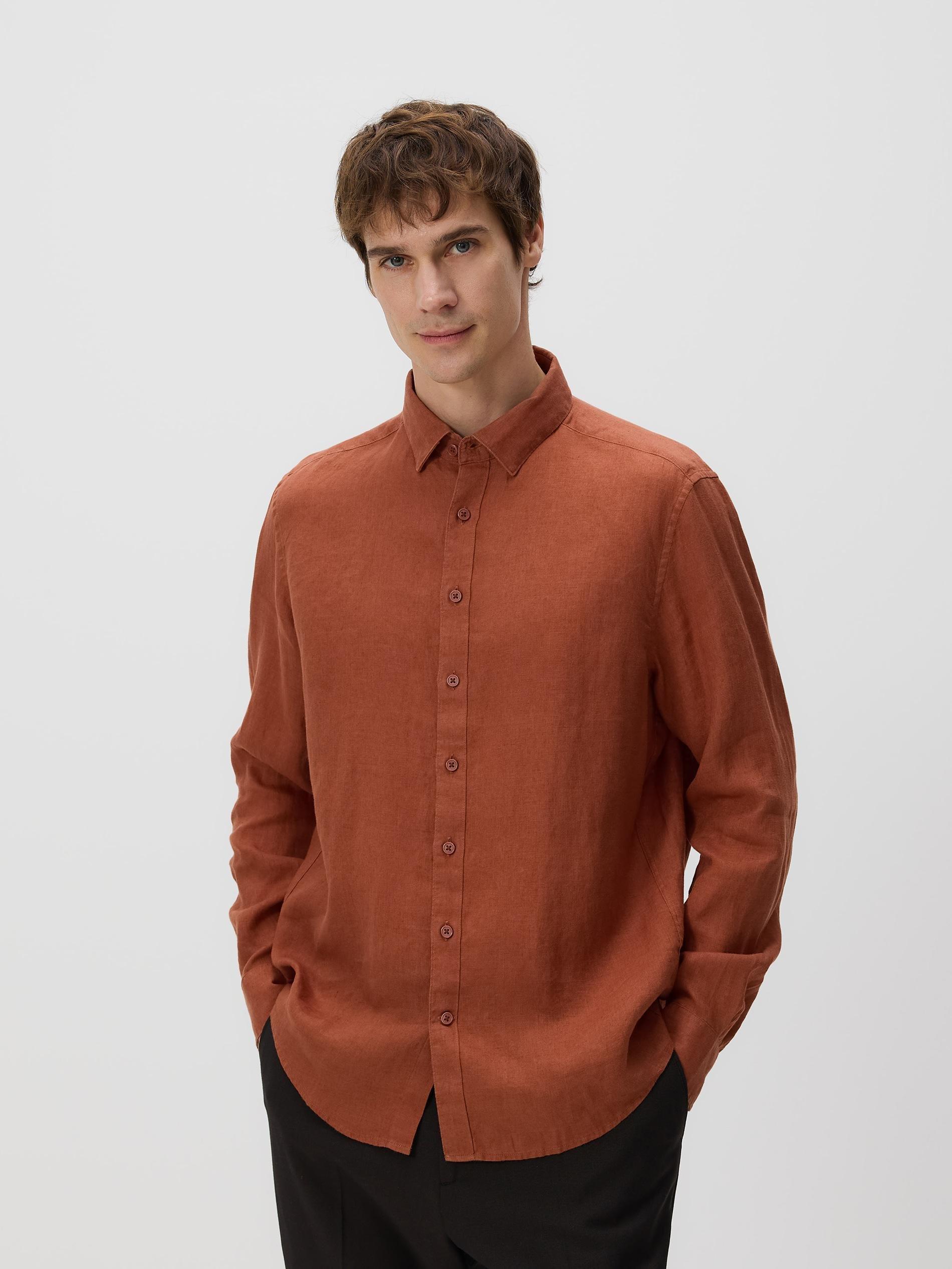 Orange Regular Fit Linen Shirt, Orange, large image number 0