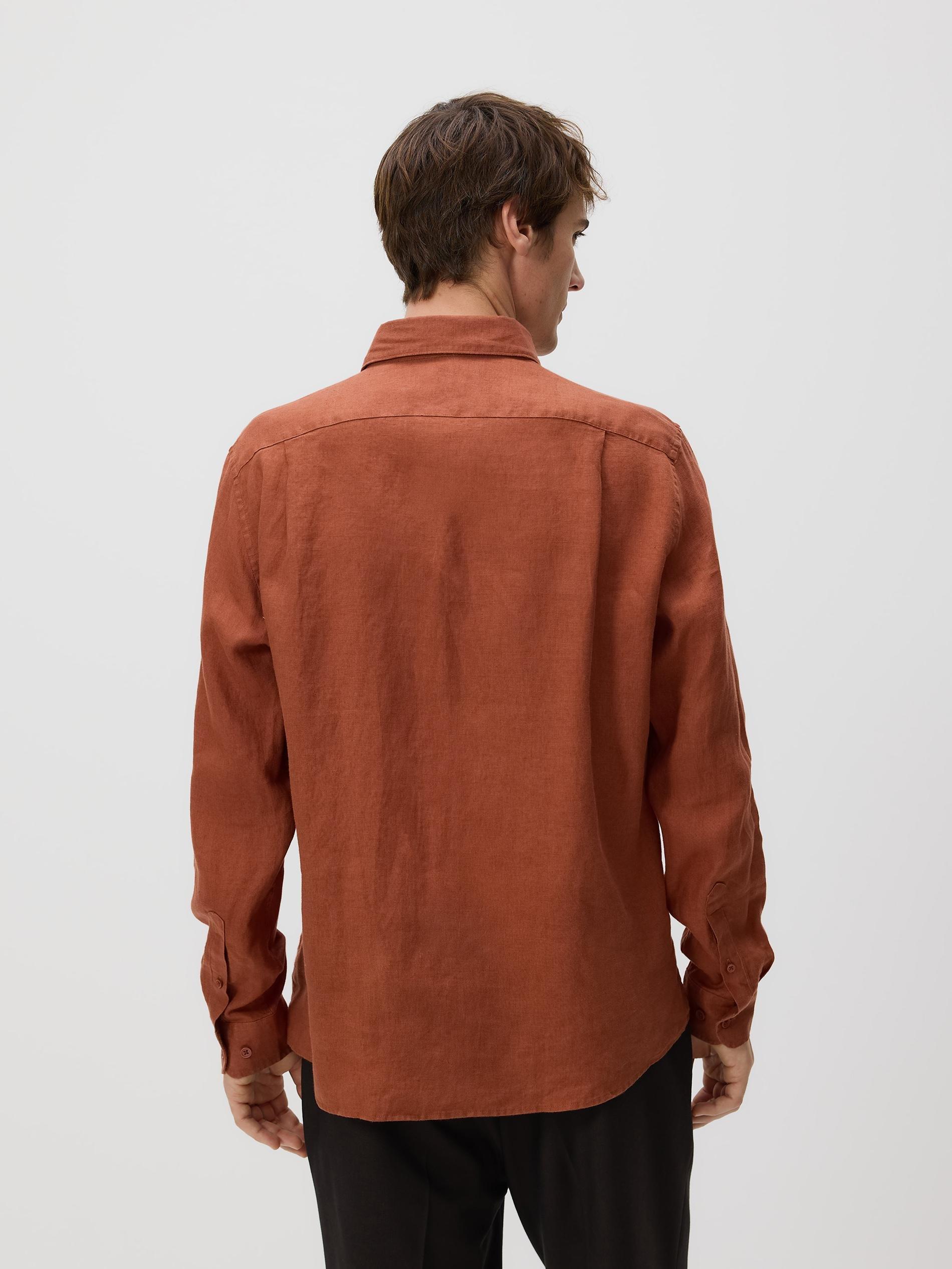 Orange Regular Fit Linen Shirt, Orange, medium