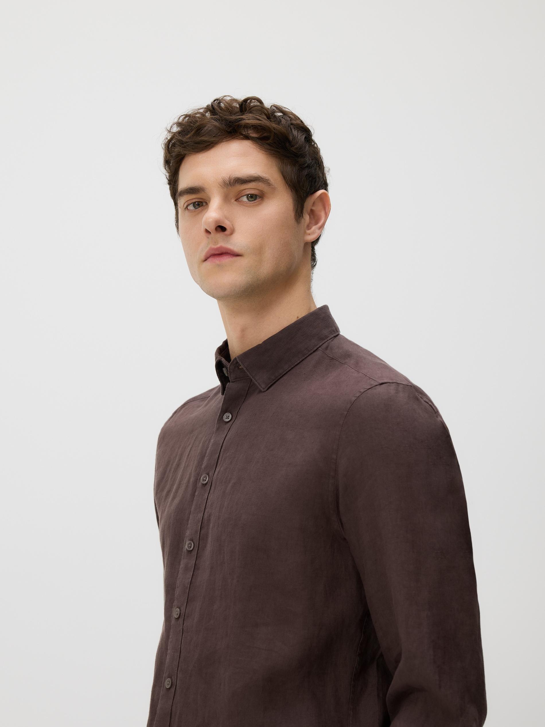 Brown Regular Fit Linen Shirt, Brown, medium