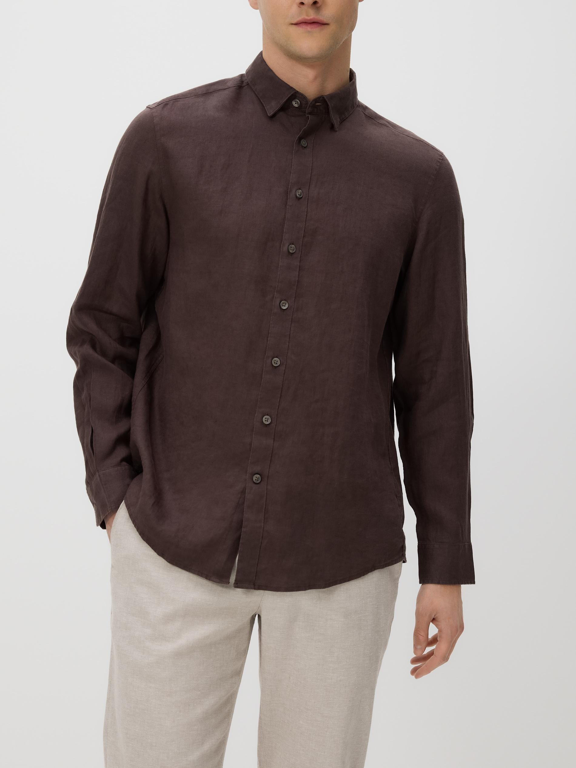 Brown Regular Fit Linen Shirt, Brown, medium