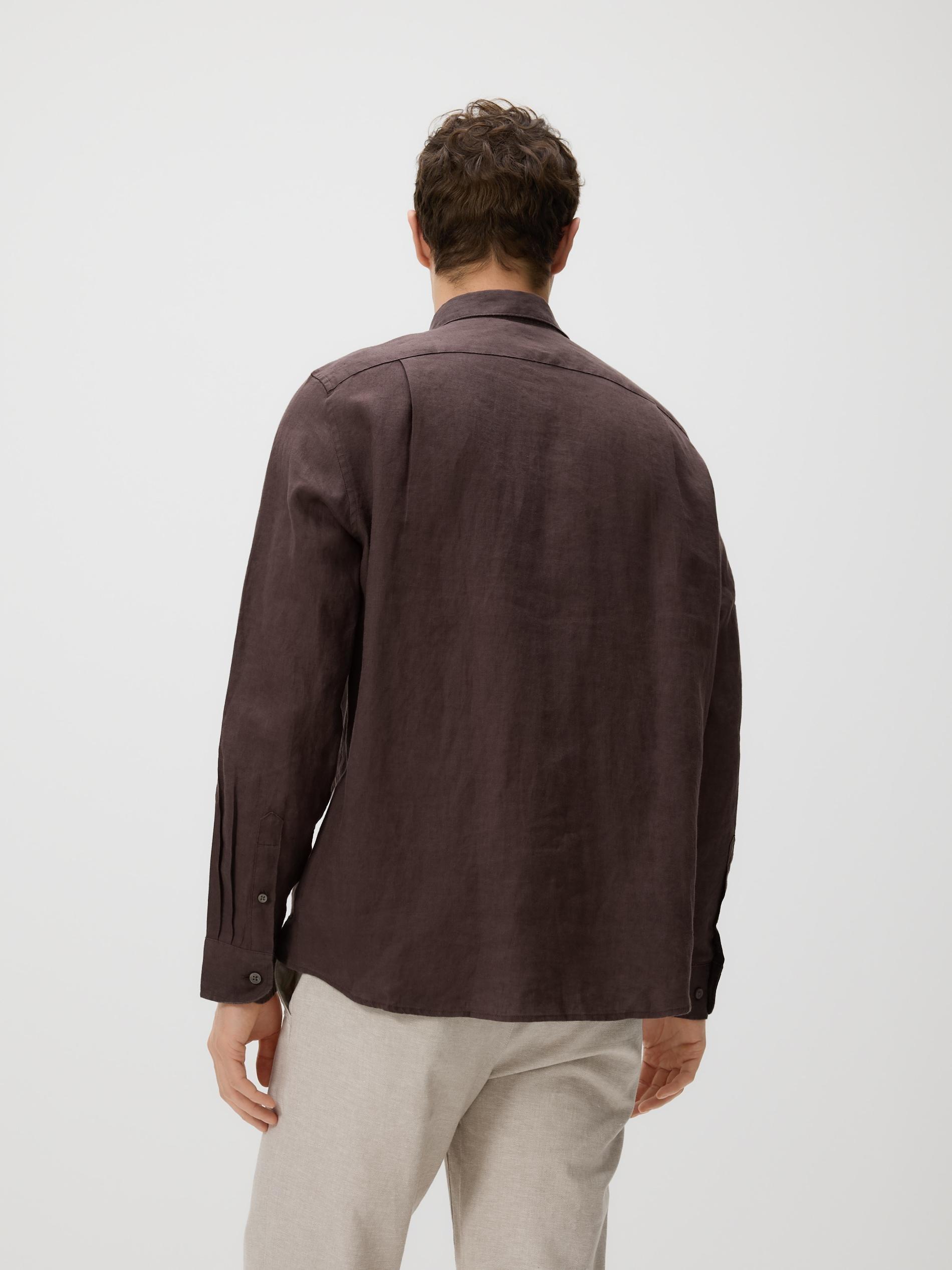 Brown Regular Fit Linen Shirt, Brown, large image number 3