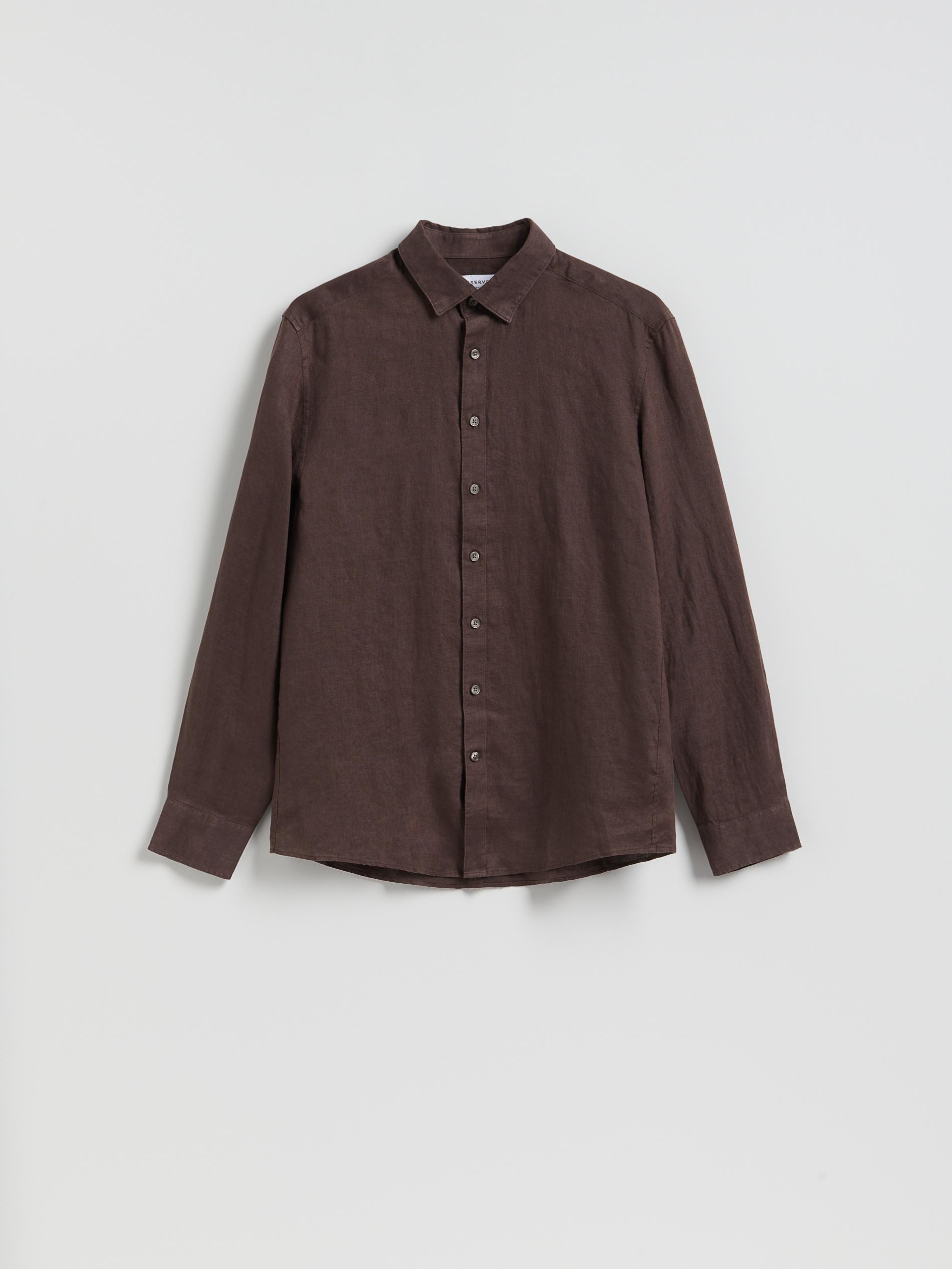 Brown Regular Fit Linen Shirt, Brown, large image number 4