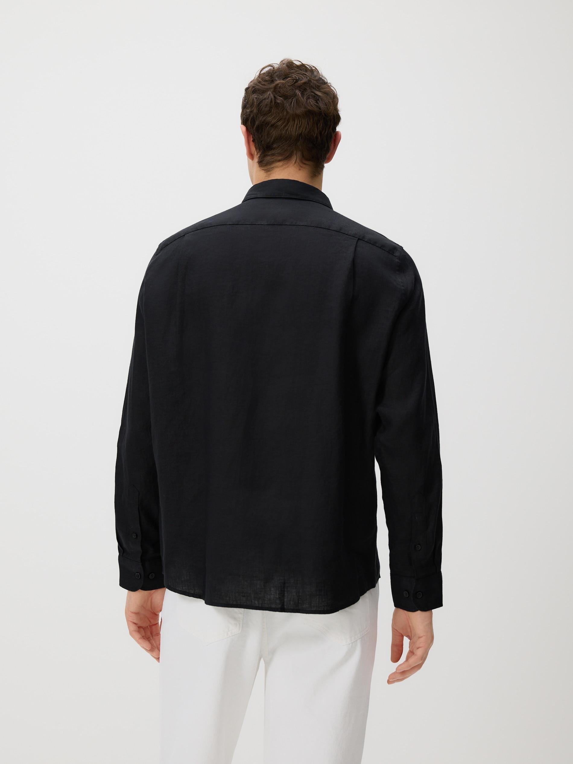 Black Regular Fit Linen Shirt, Black, large image number 3