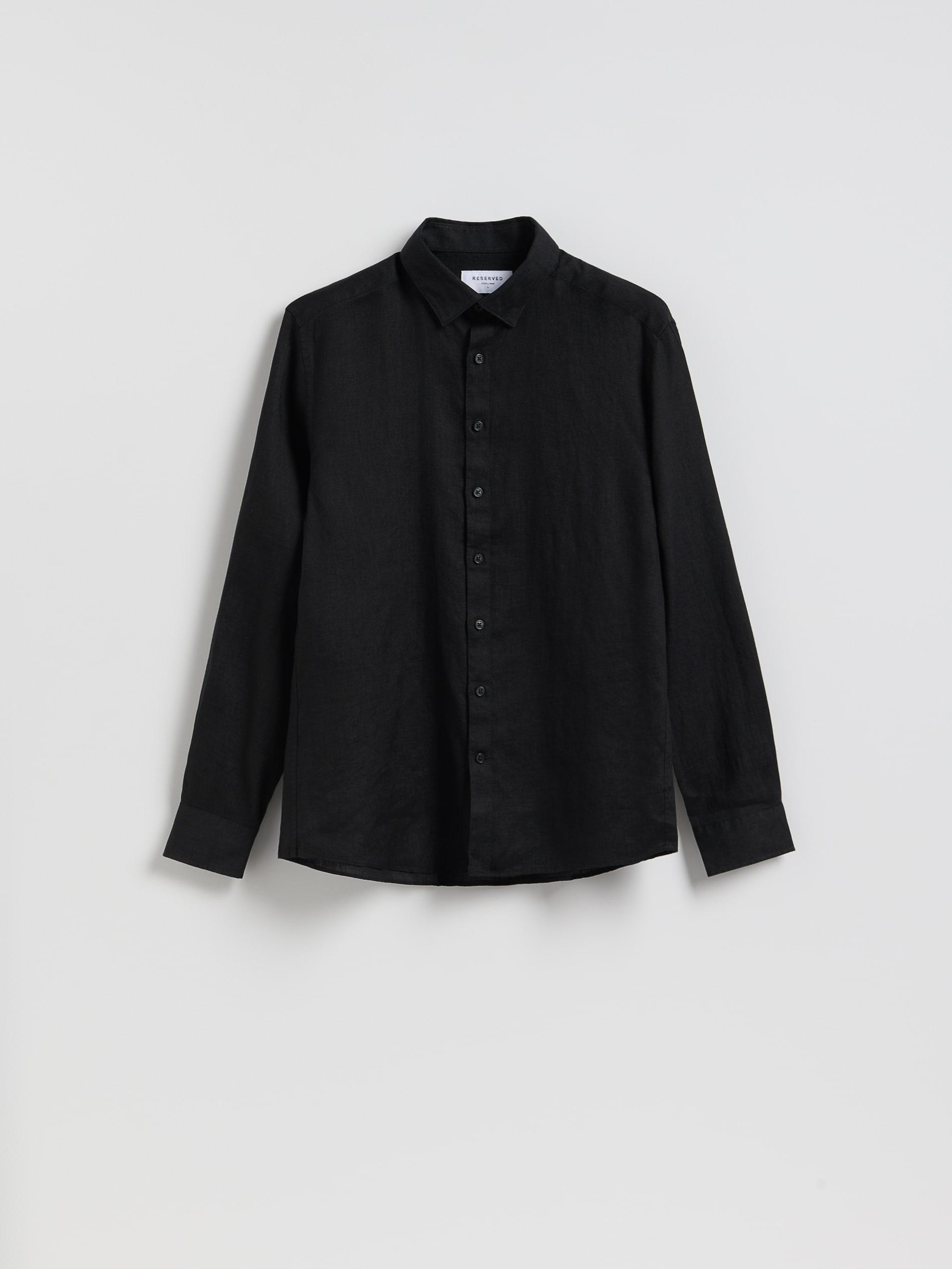 Black Regular Fit Linen Shirt, Black, large image number 4