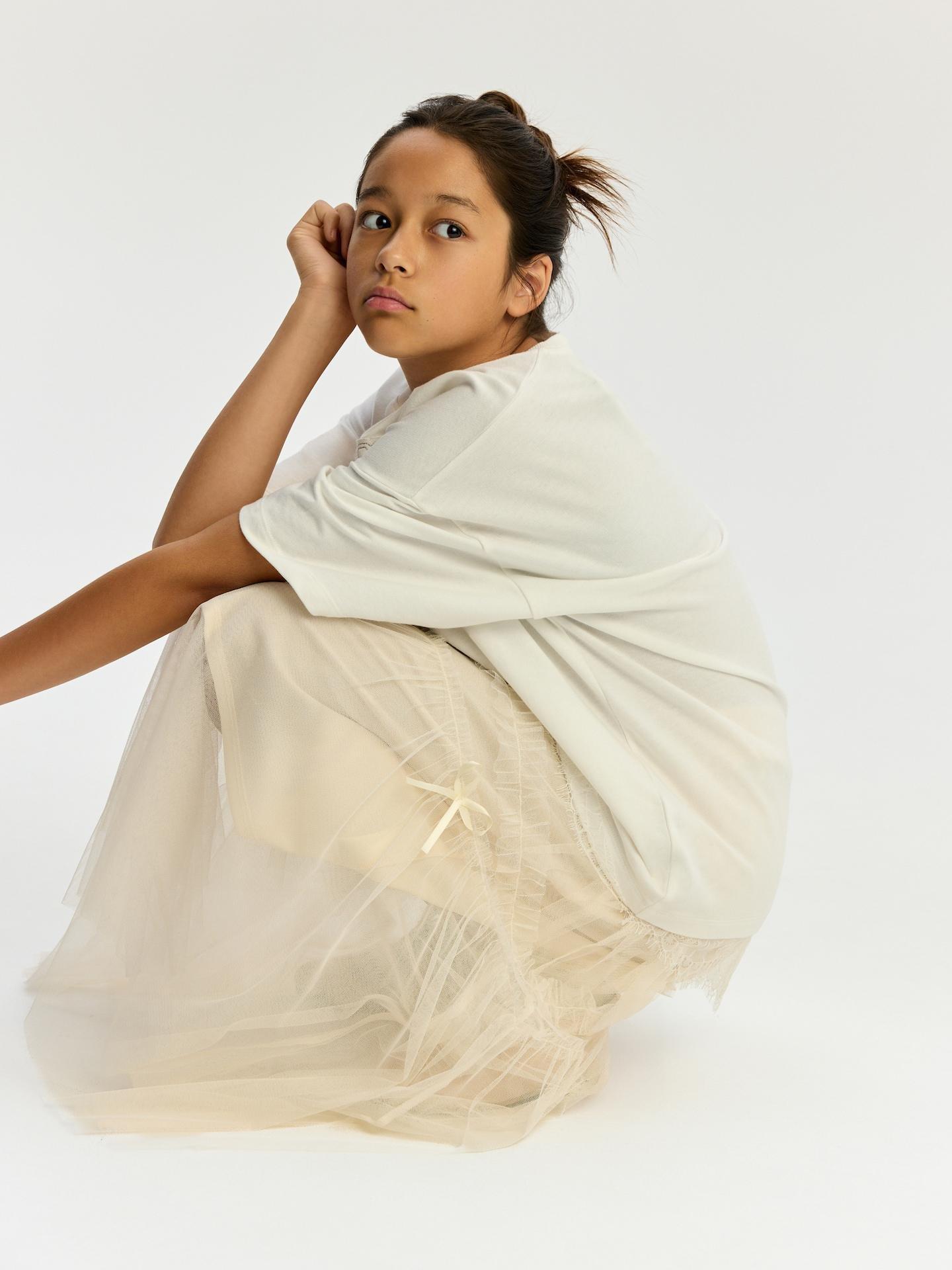 Beige Tulle Skirt, Ivory, large image number 0