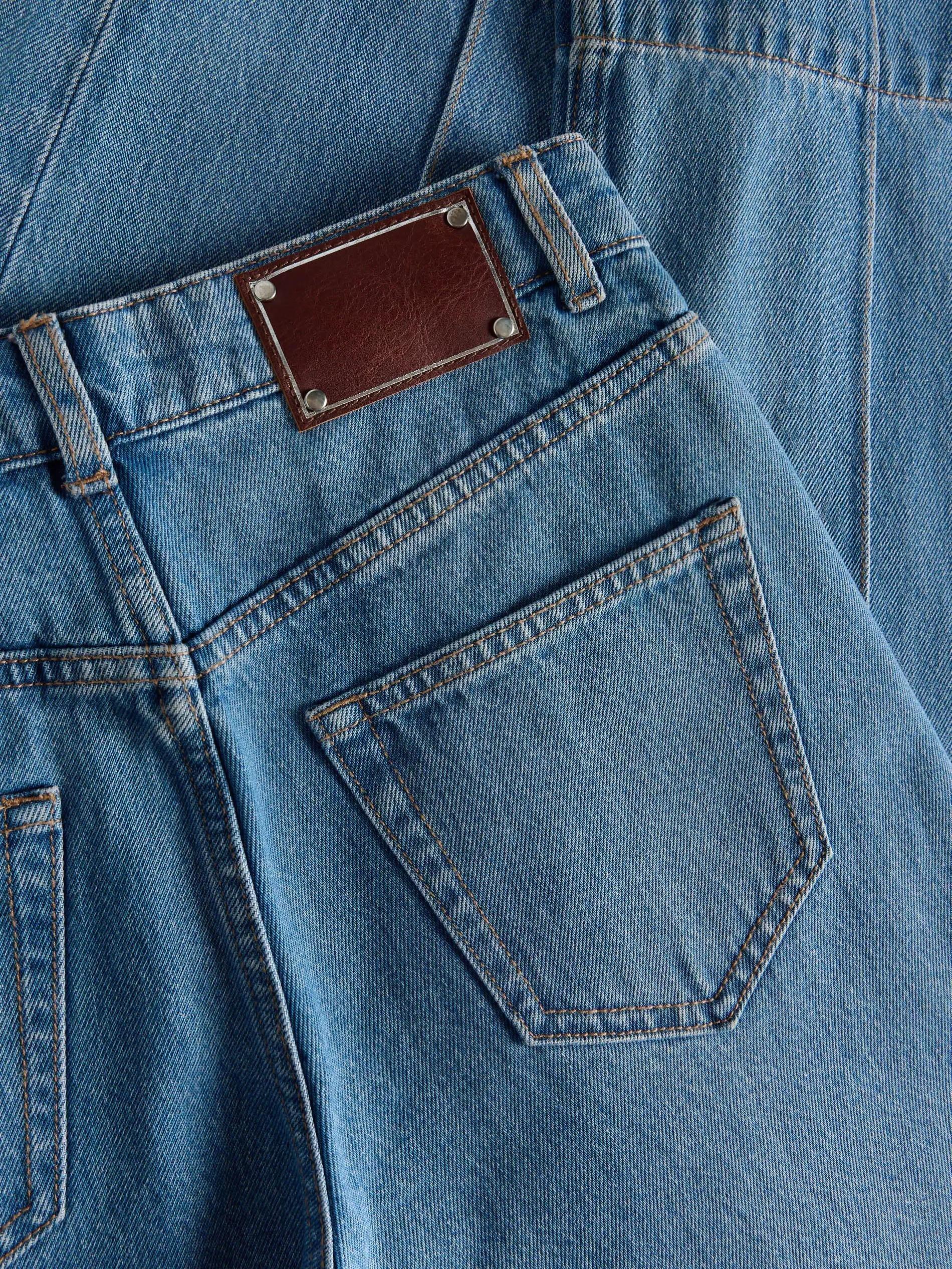 Blue Denim Wide-Leg Jeans, , large image number 5
