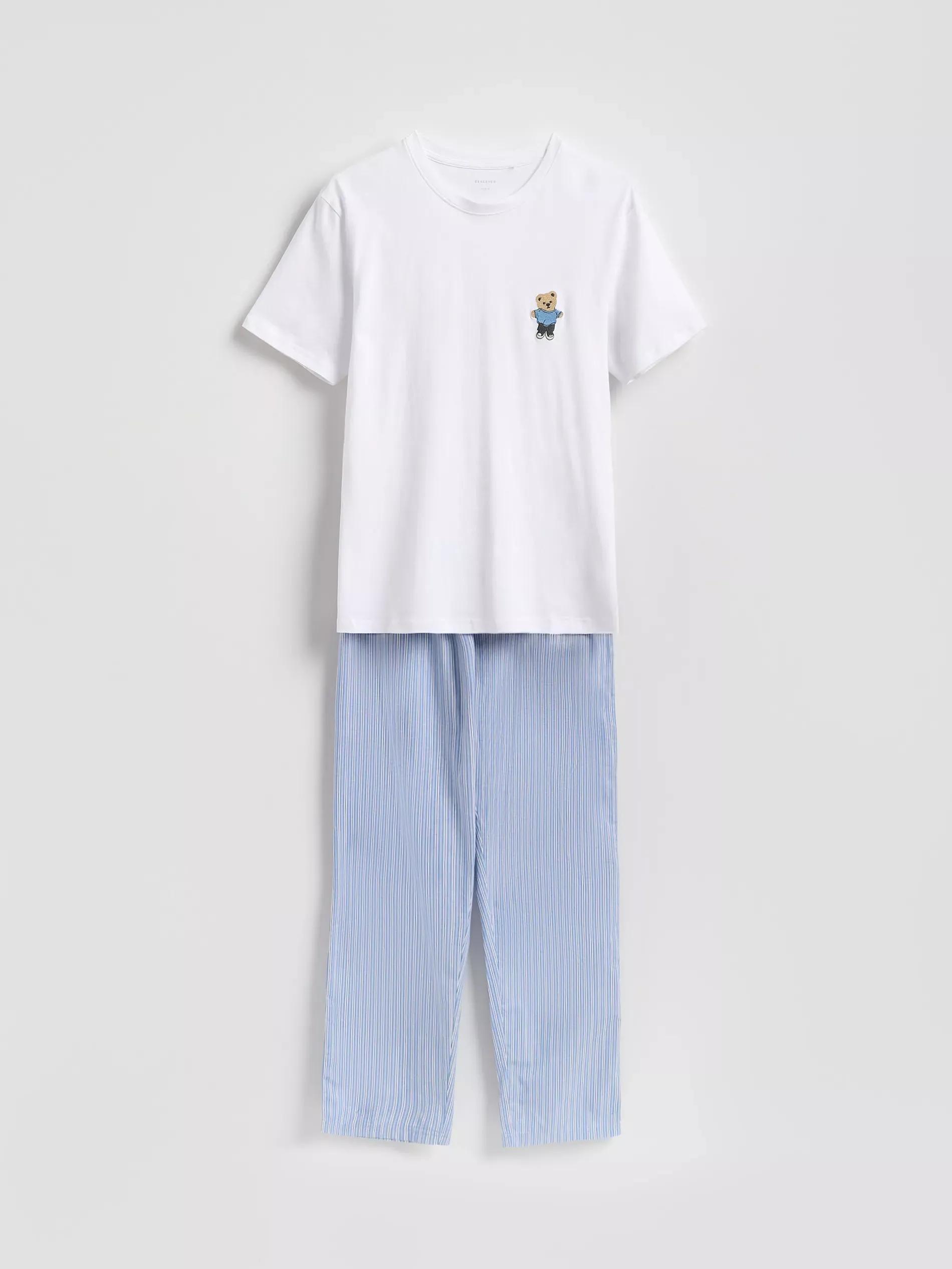 White Two Piece Pyjama Set With Embroidery, White, large image number 0