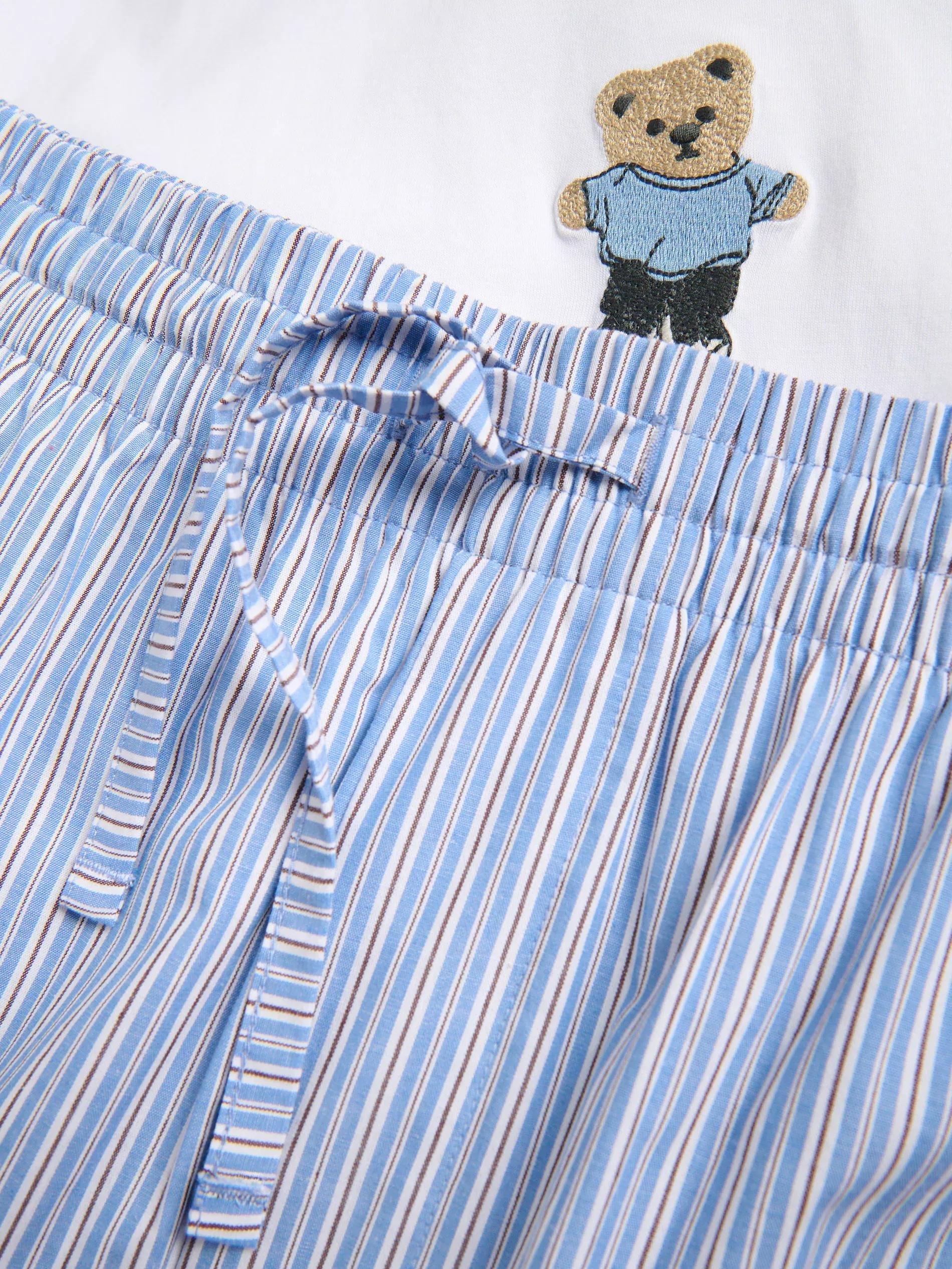 White Two Piece Pyjama Set With Embroidery, White, large image number 1