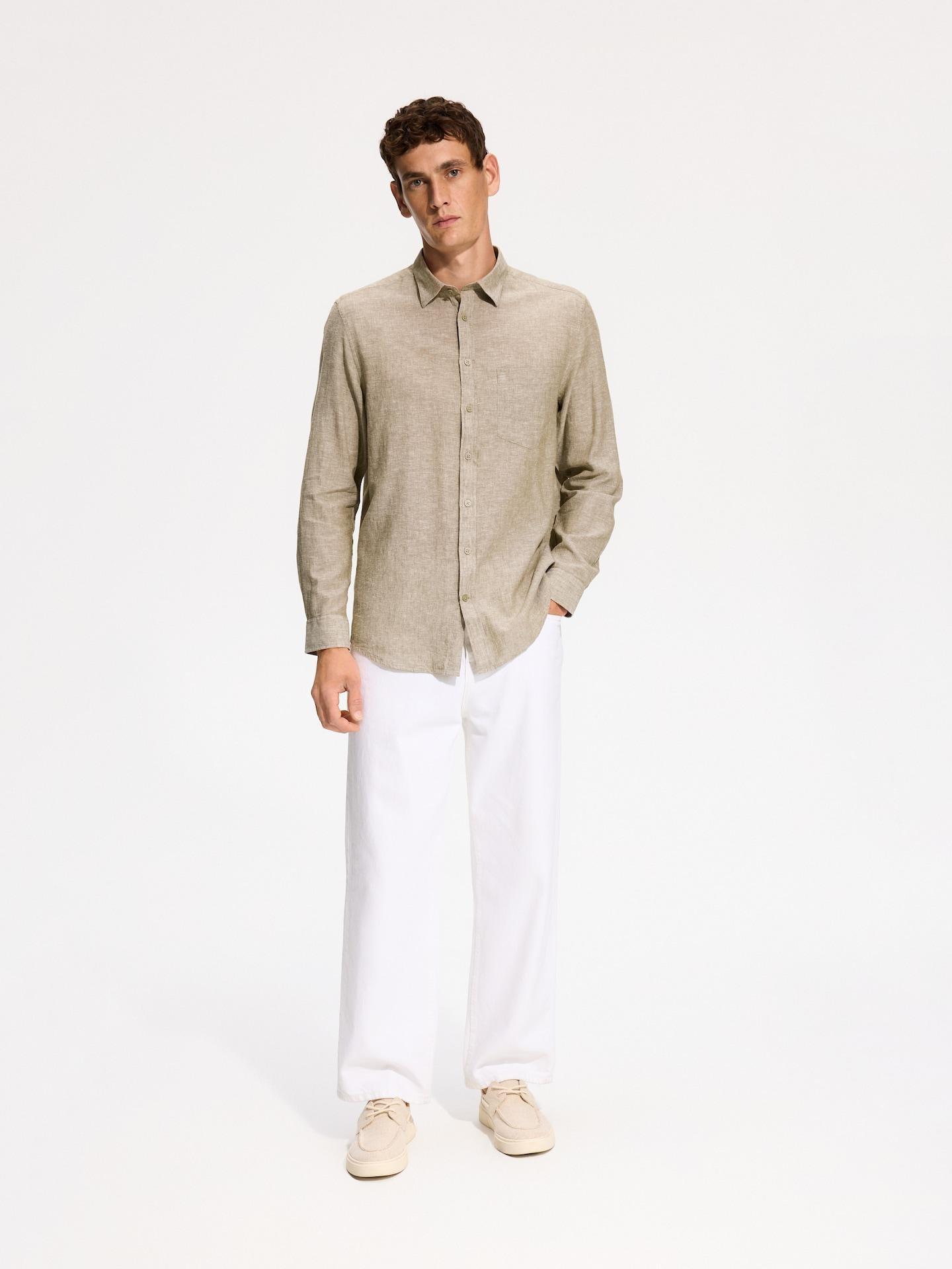 Green Regular Fit Shirt With Linen Blend, 7401_91M, large image number 0