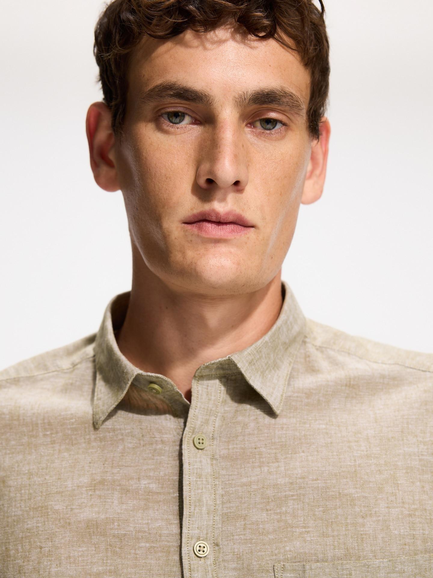 Green Regular Fit Shirt With Linen Blend, 7401_91M, large image number 1