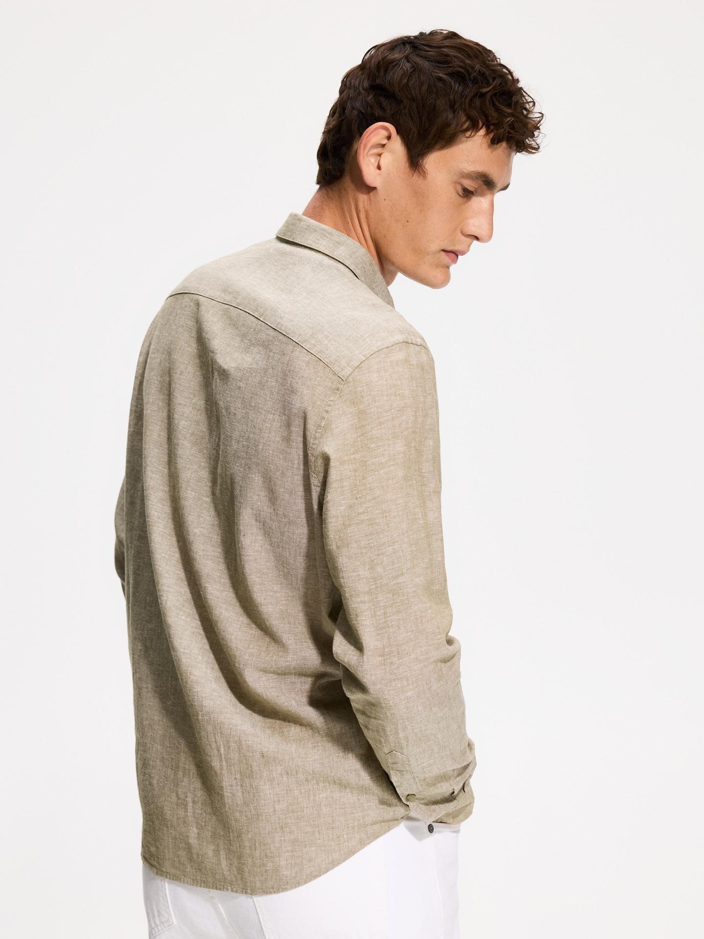 Green Regular Fit Shirt With Linen Blend, 7401_91M, medium
