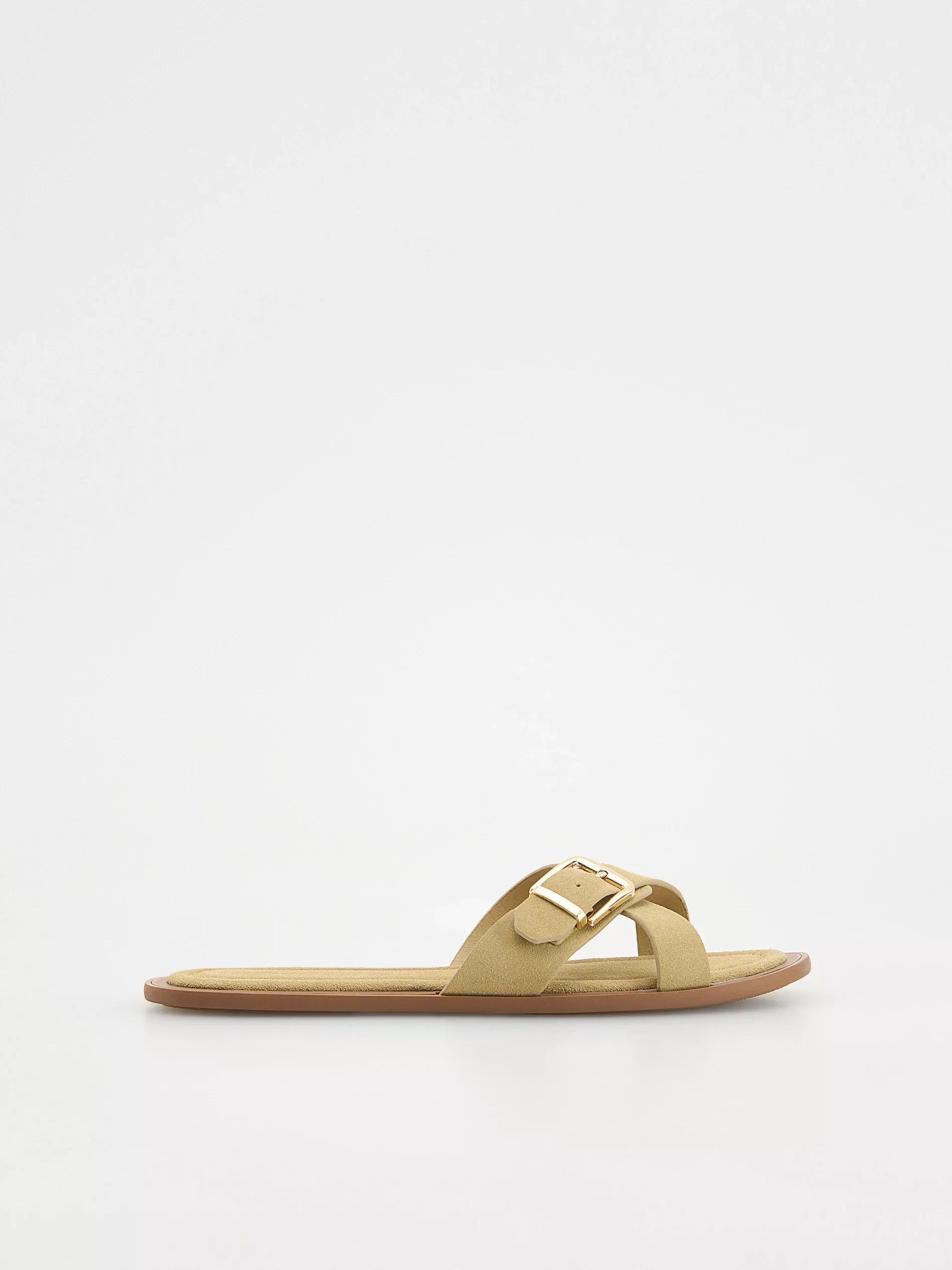 Beige Suede Mules With Buckles, , large image number 1