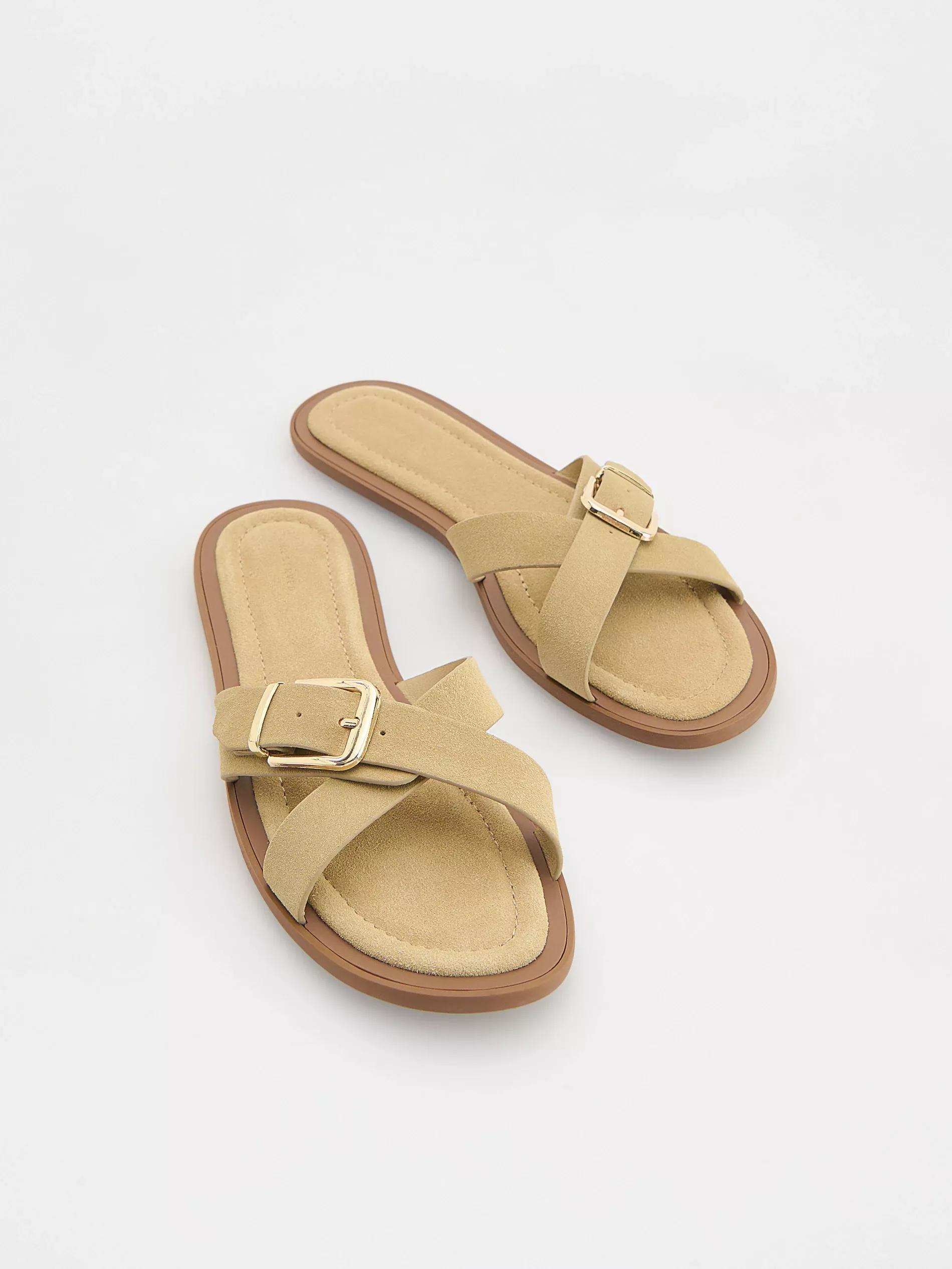 Beige Suede Mules With Buckles, , large image number 2
