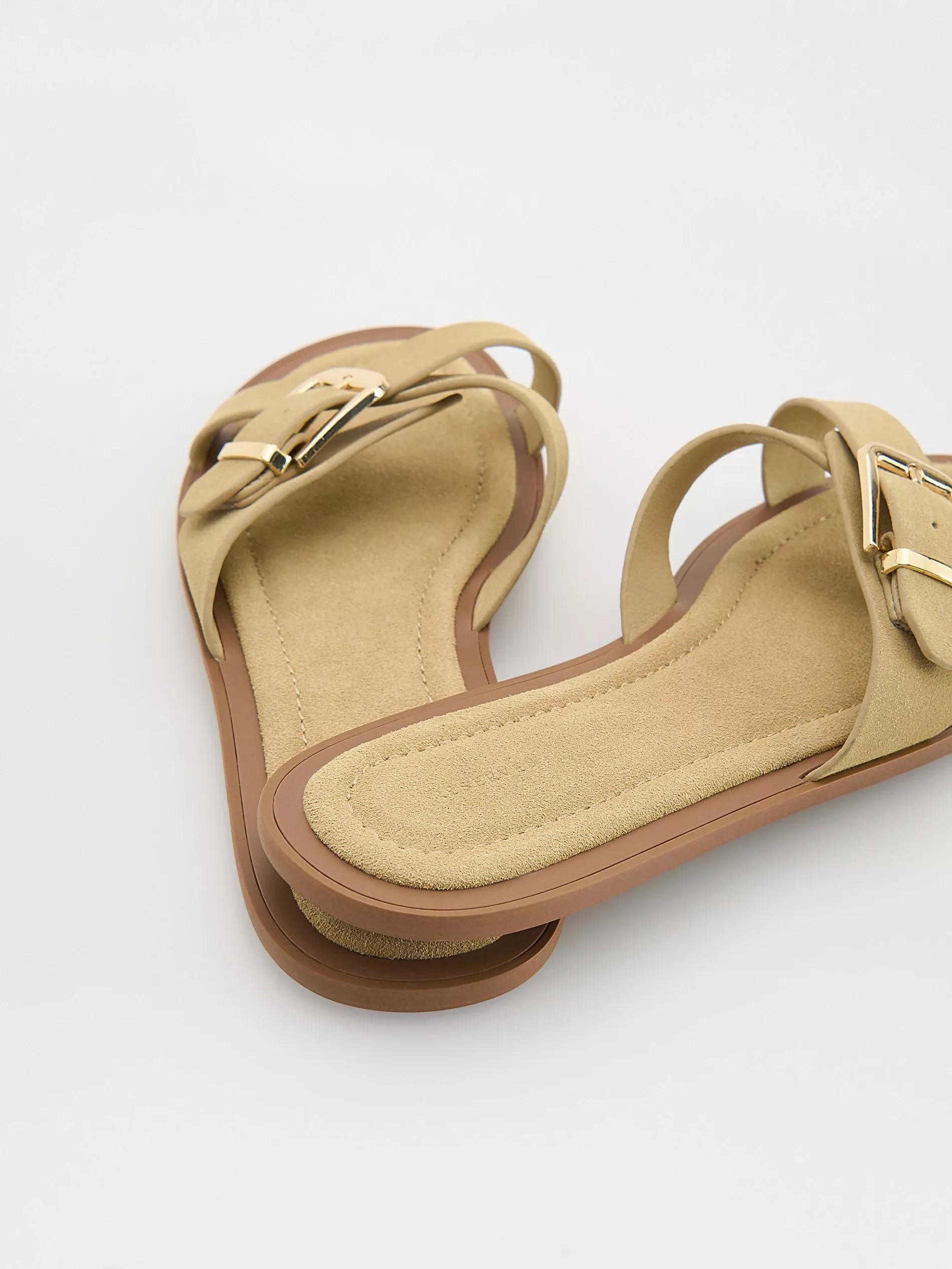 Beige Suede Mules With Buckles, , large image number 4