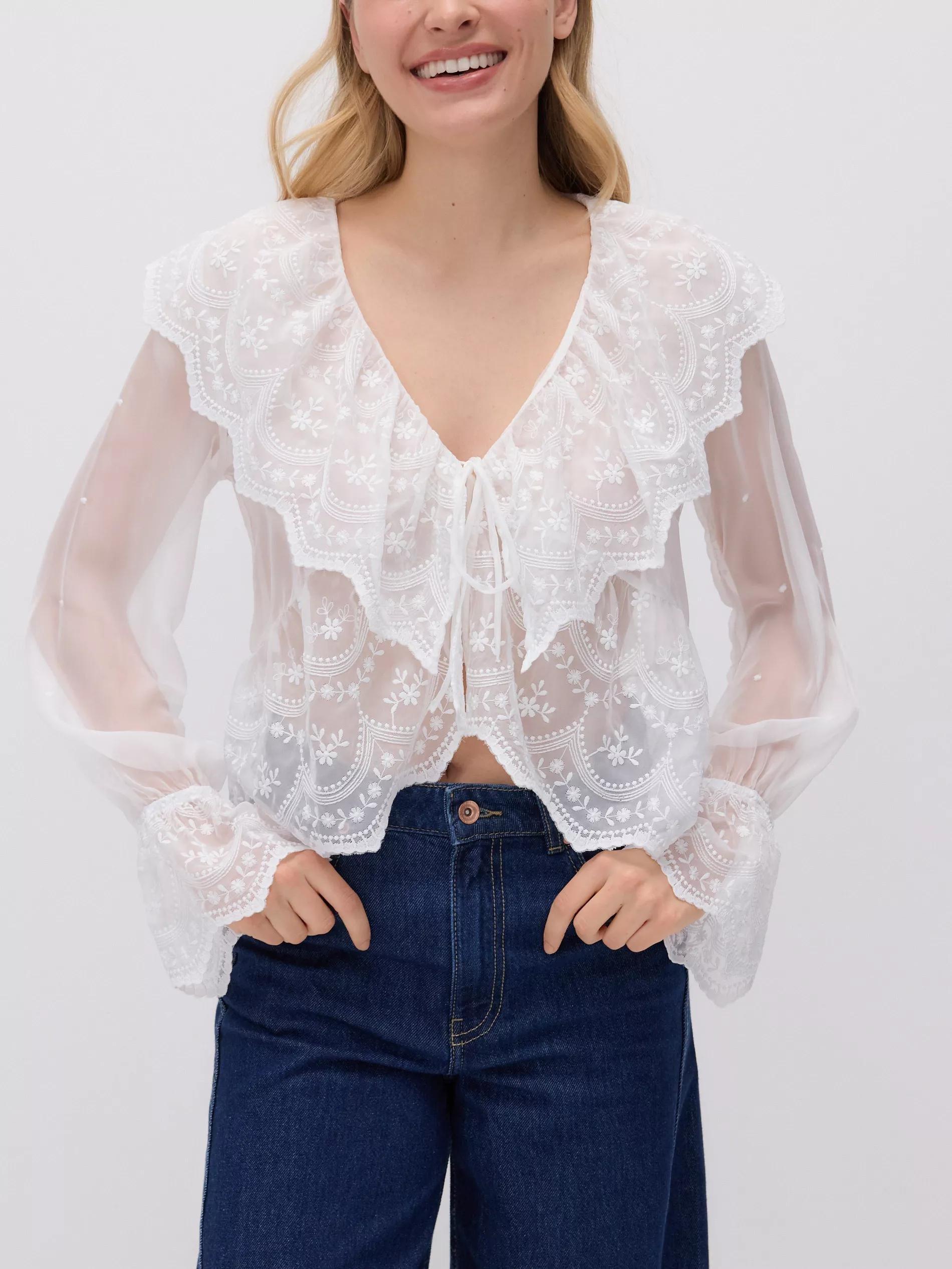 White Ruffle Hem Blouse, , large image number 0