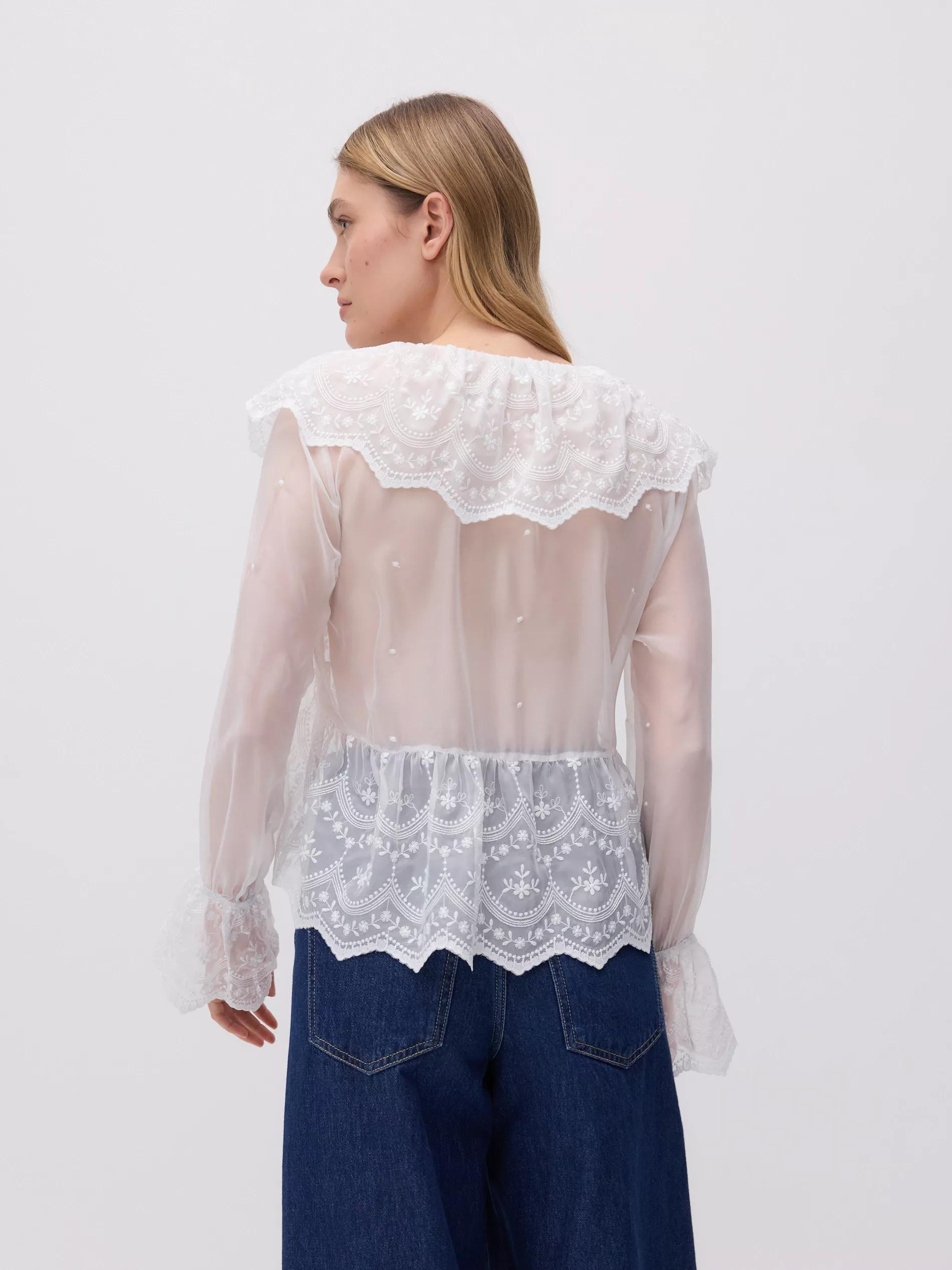 White Ruffle Hem Blouse, , large image number 4